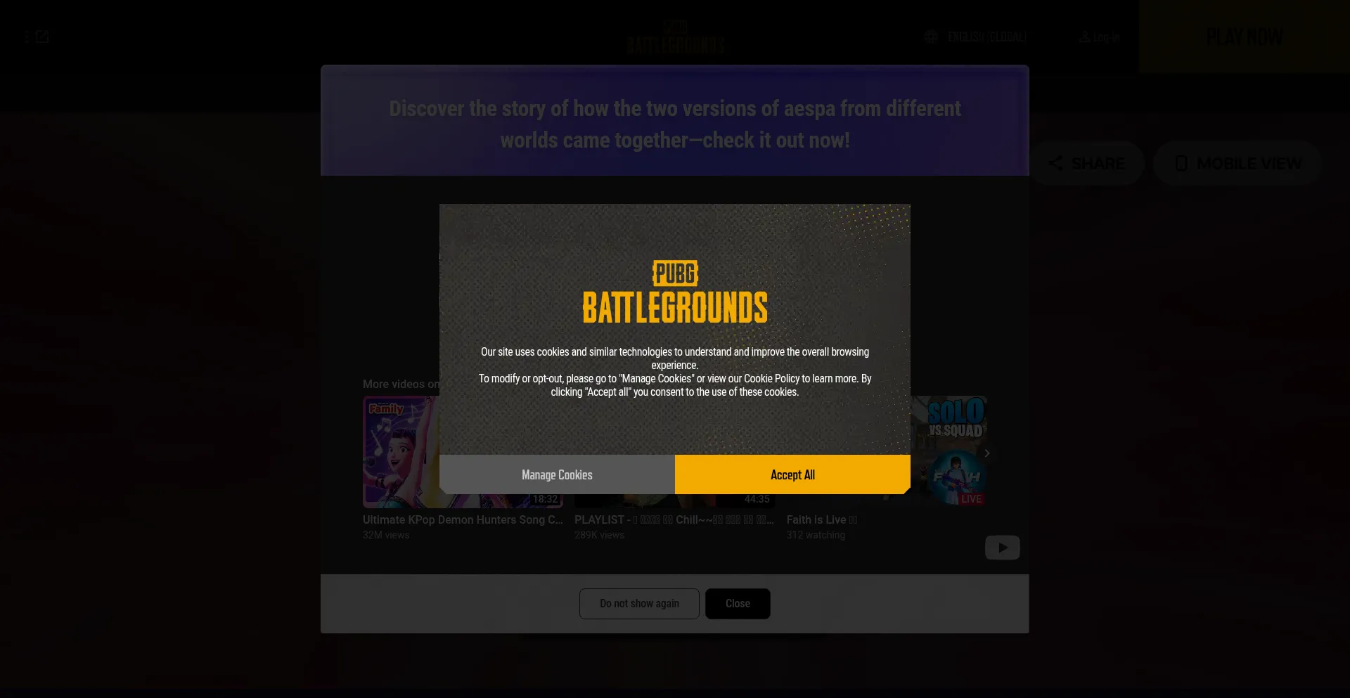 Website screenshot of Pubg.com