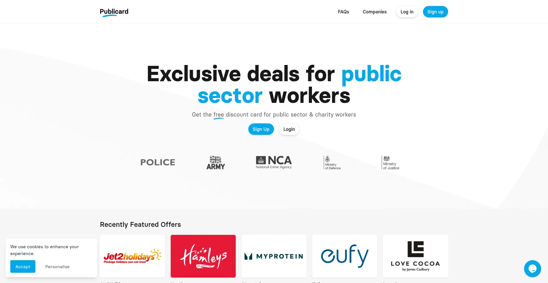 Website screenshot of Publicard.co.uk
