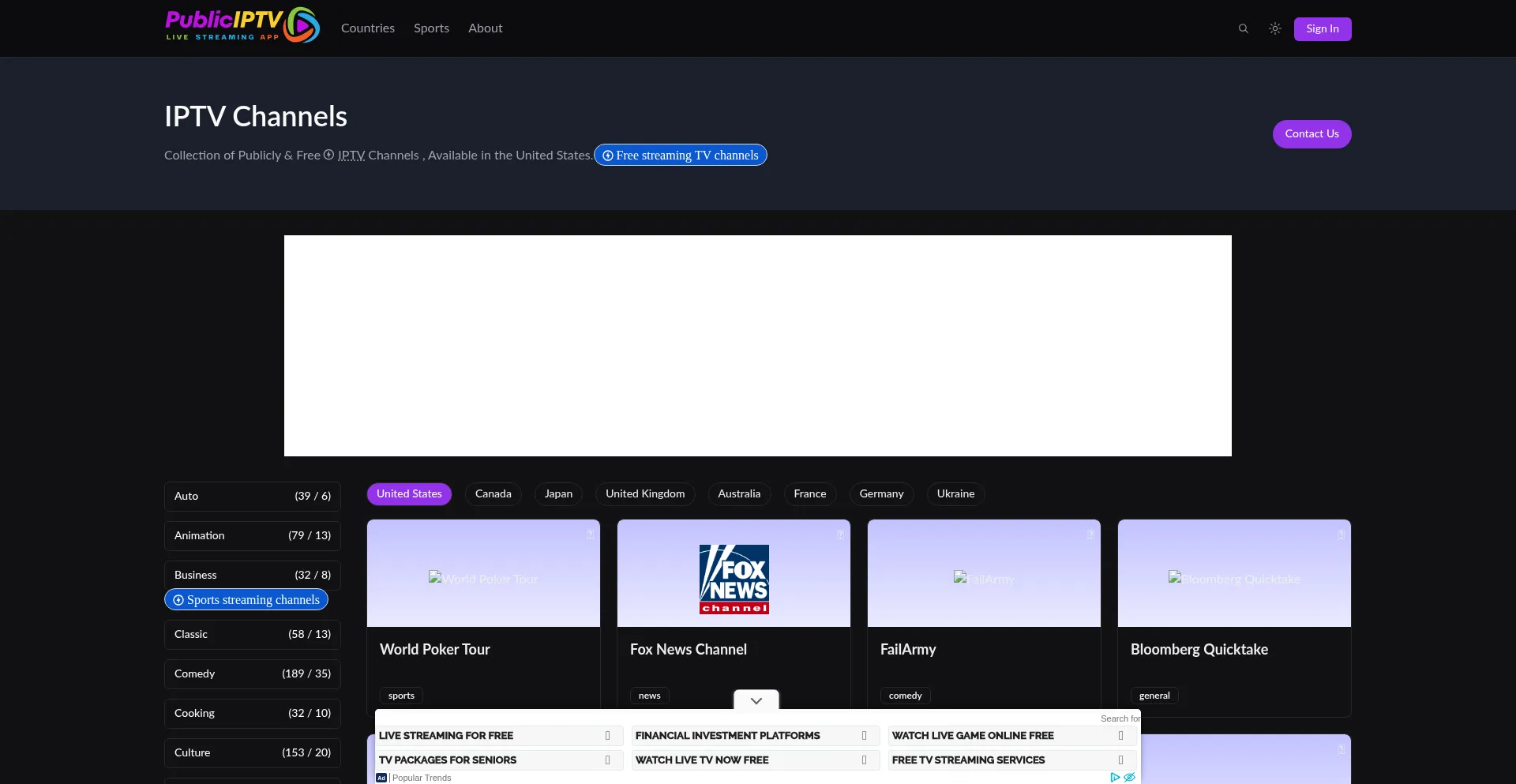 Website screenshot of Publiciptv.com