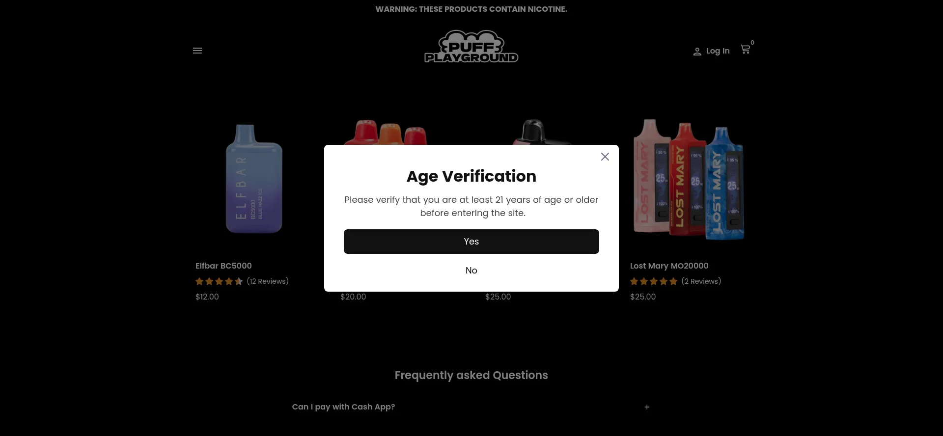 Website screenshot of Puffplayground.com