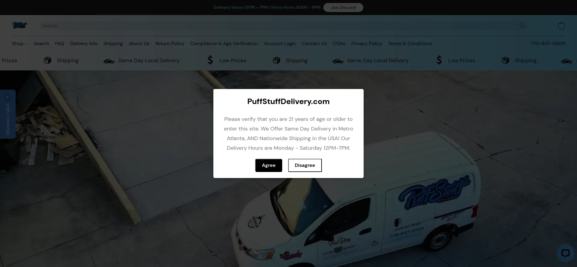 Website screenshot of Puffstuffdelivery.com