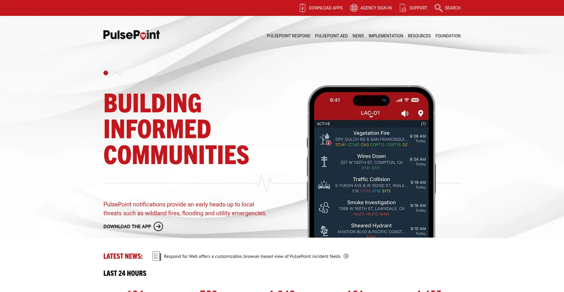 Website screenshot of Pulsepoint.org
