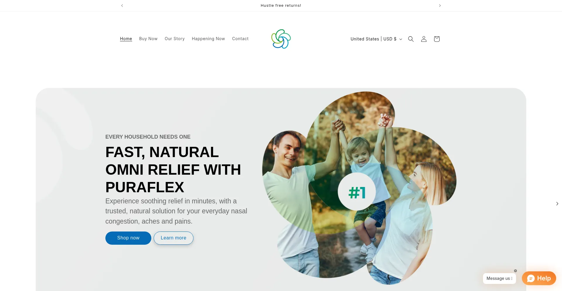 Website screenshot of Puraflexrelief.com