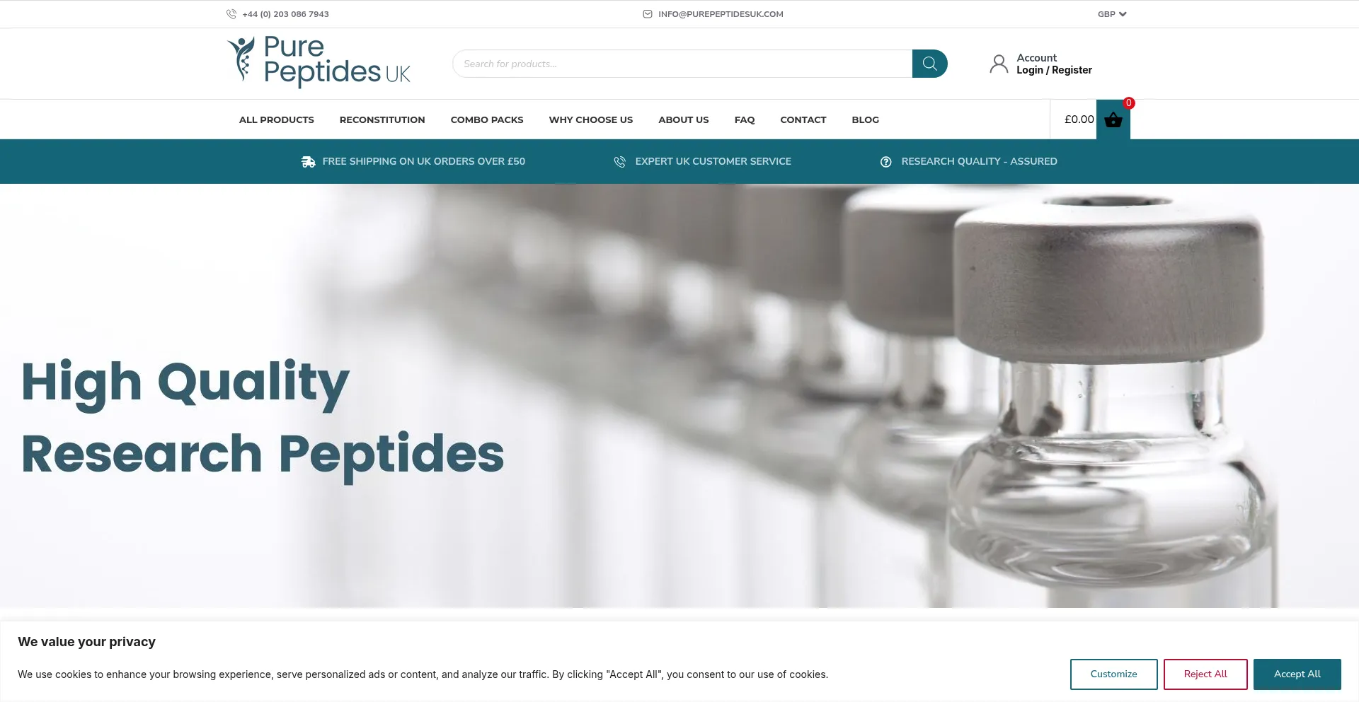 Website screenshot of Purepeptidesuk.com