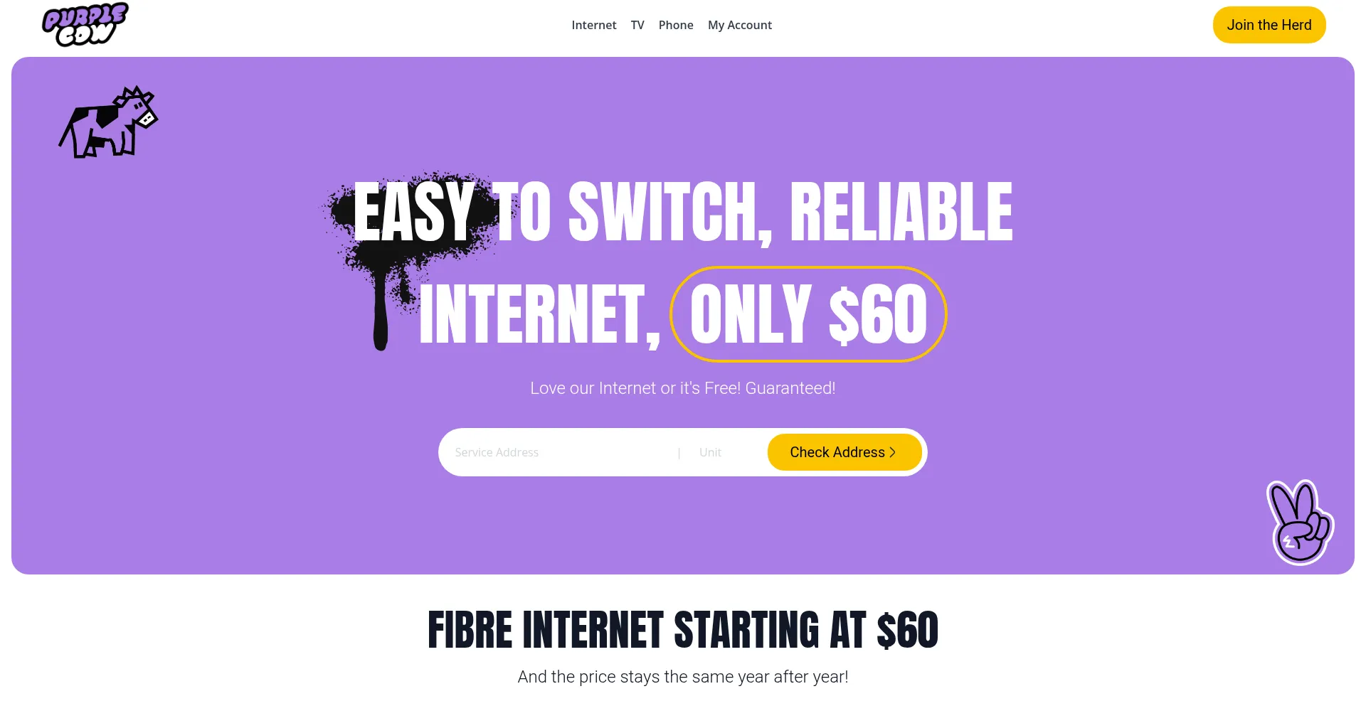 Website screenshot of Purplecowinternet.com