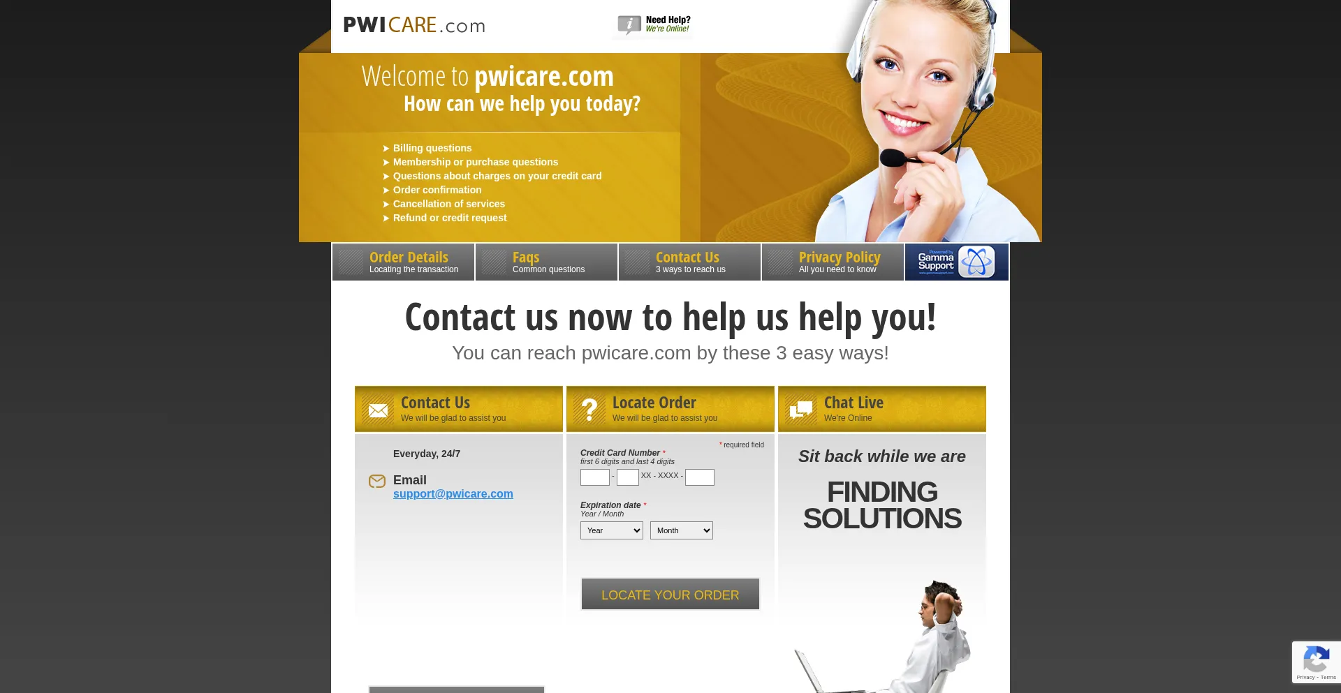 Website screenshot of Pwicare.com