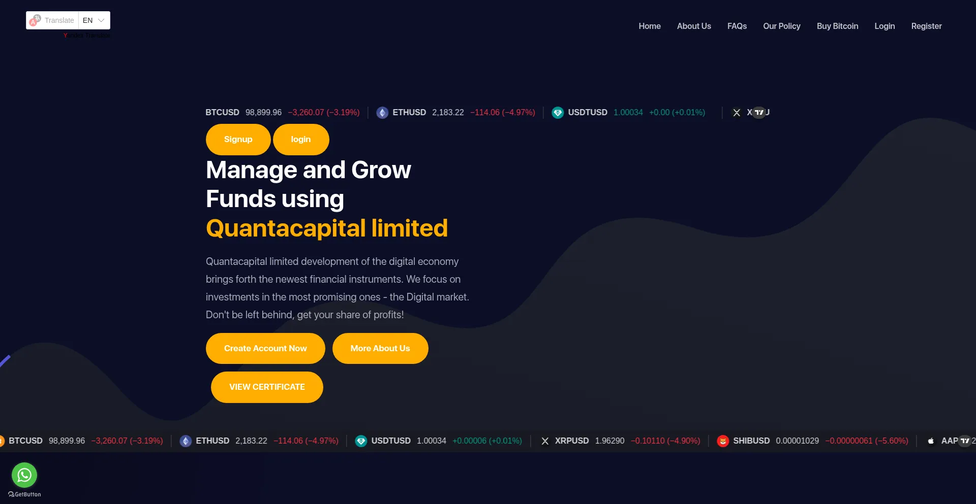 Website screenshot of Quantacapital.ltd