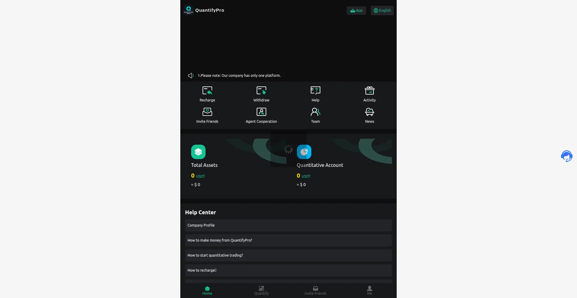 Website screenshot of Quantifypro.net