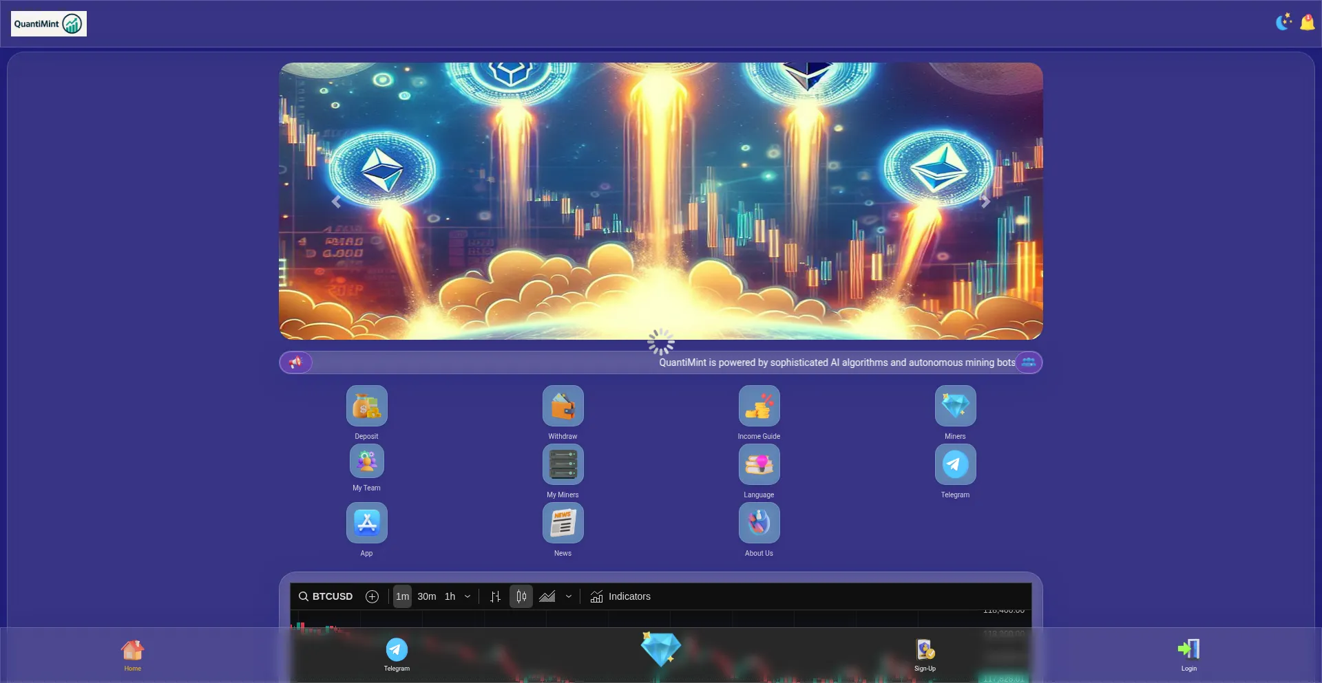 Website screenshot of Quantiminti.live