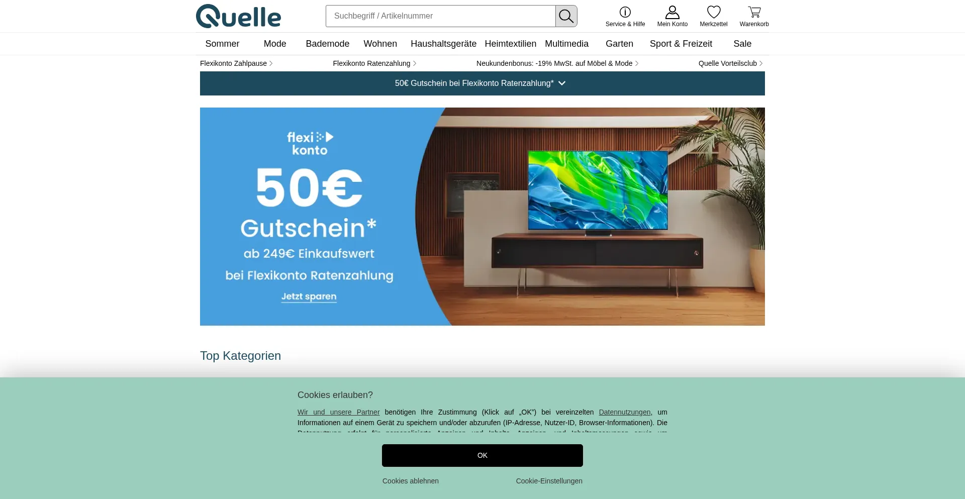 Website screenshot of Quelle.de