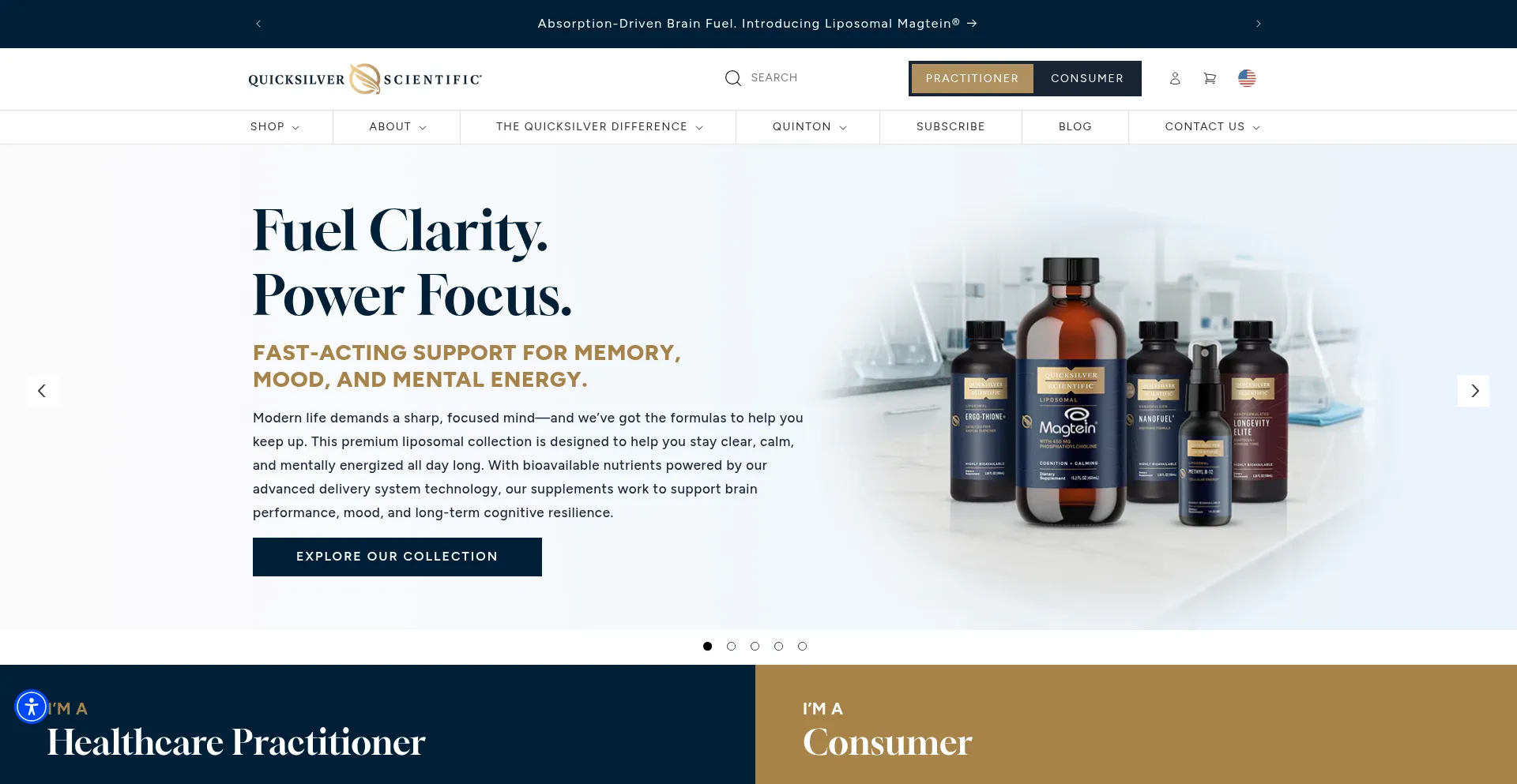 Website screenshot of Quicksilverscientific.com
