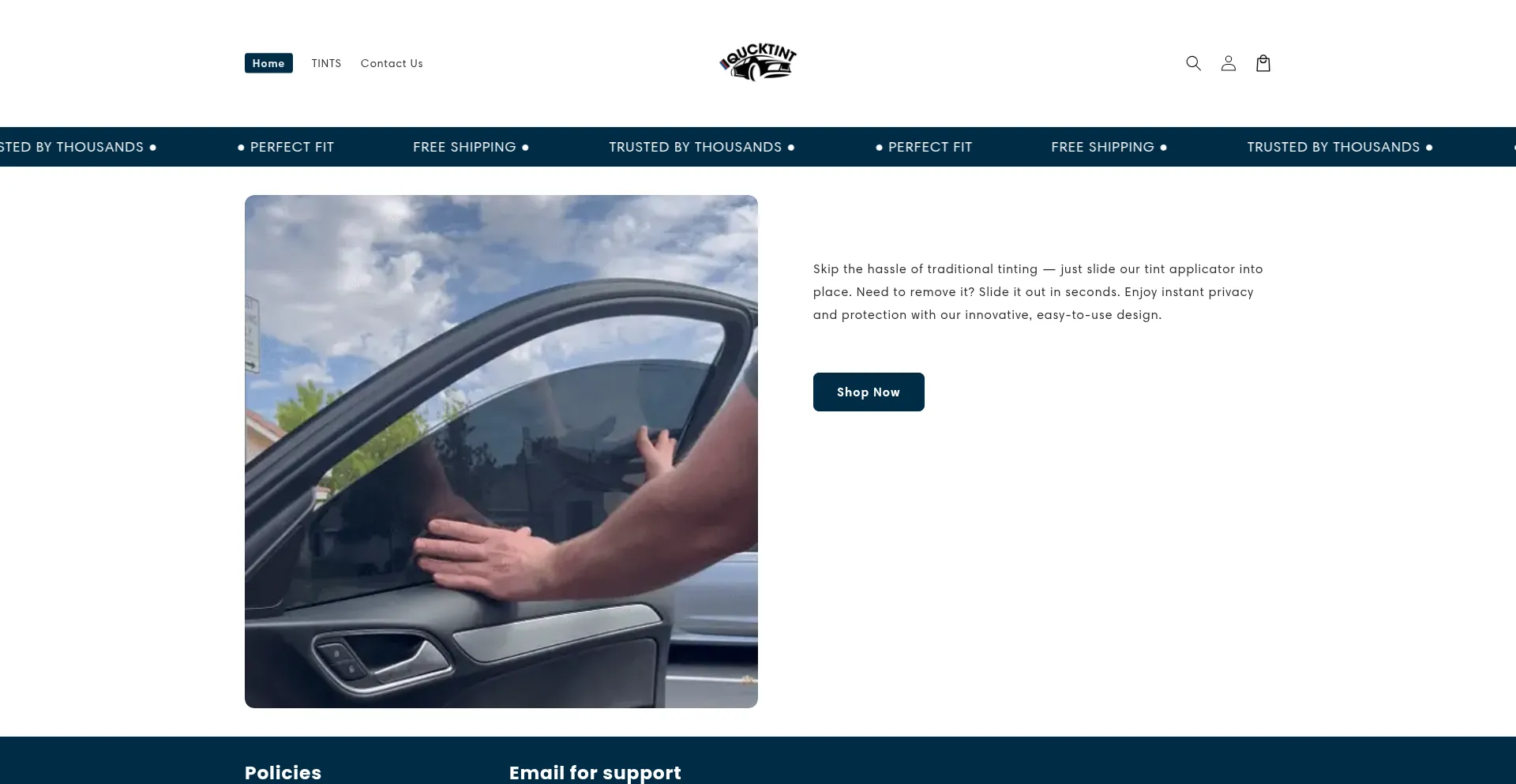 Website screenshot of Quicktint.shop