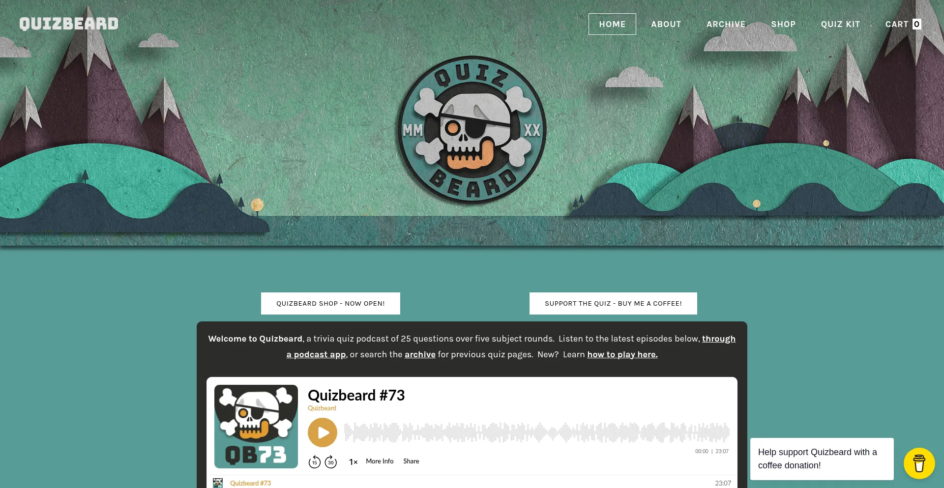 Website screenshot of Quizbeard.com