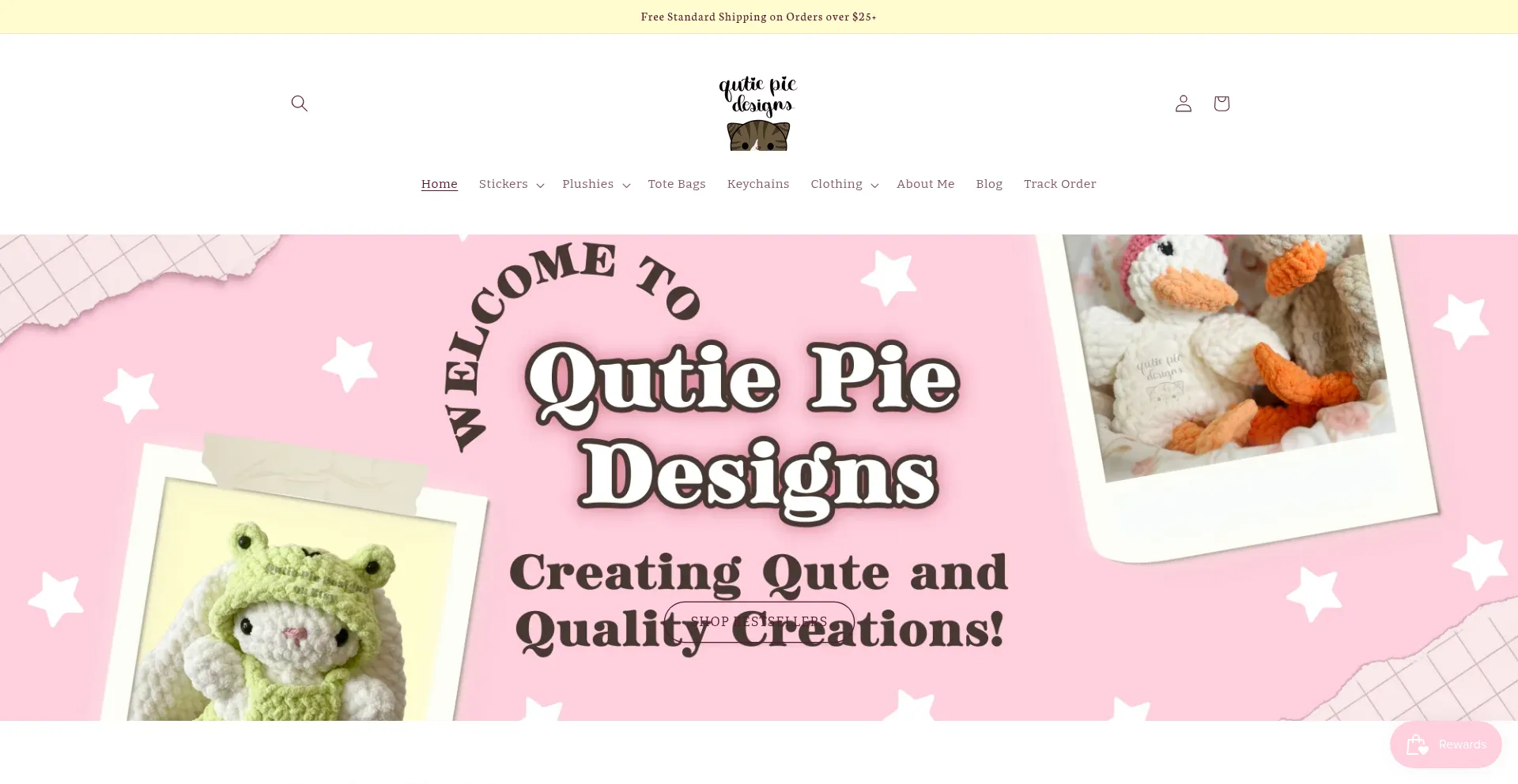 Website screenshot of Qutiepiedesigns.com