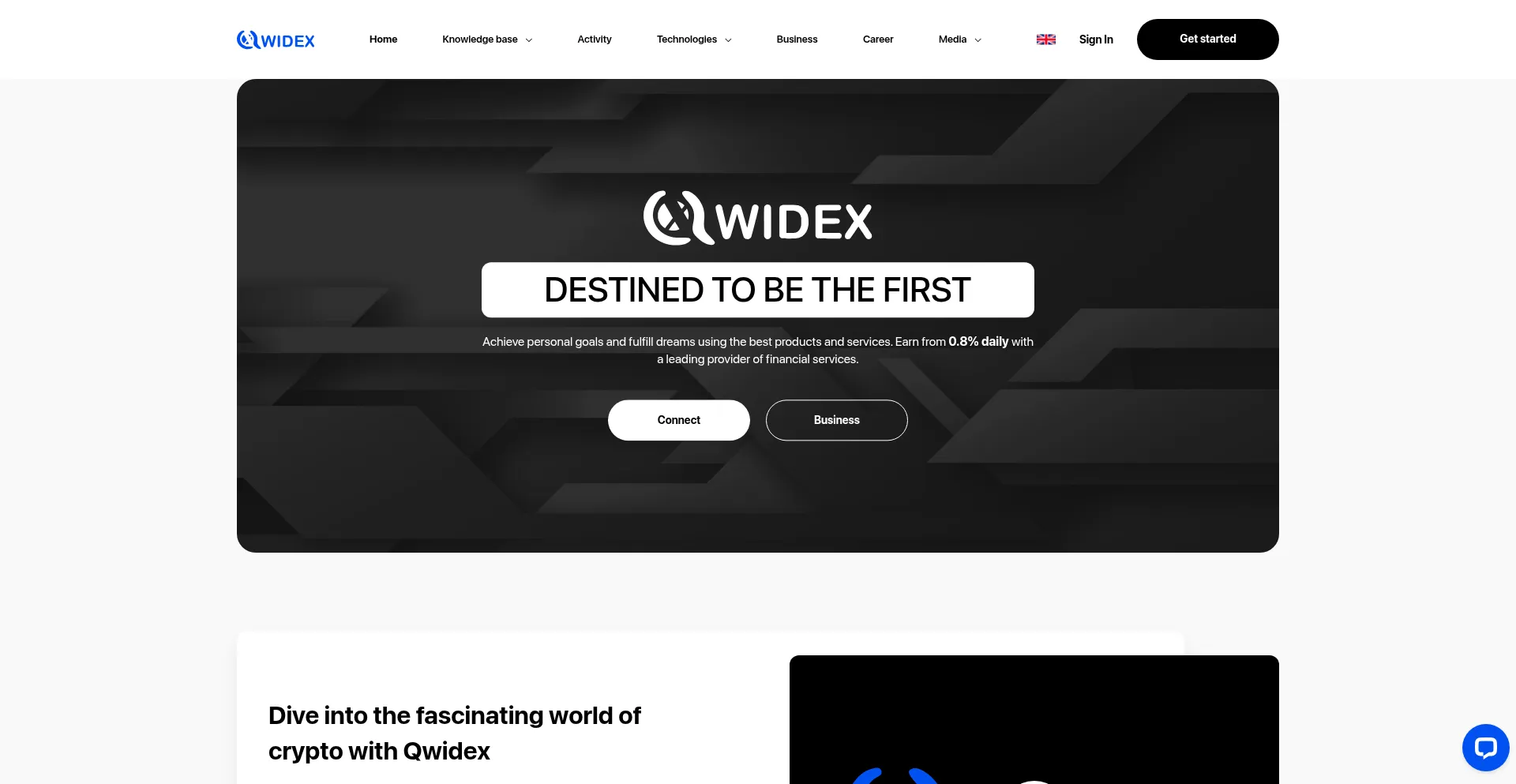 Website screenshot of Qwidex.io