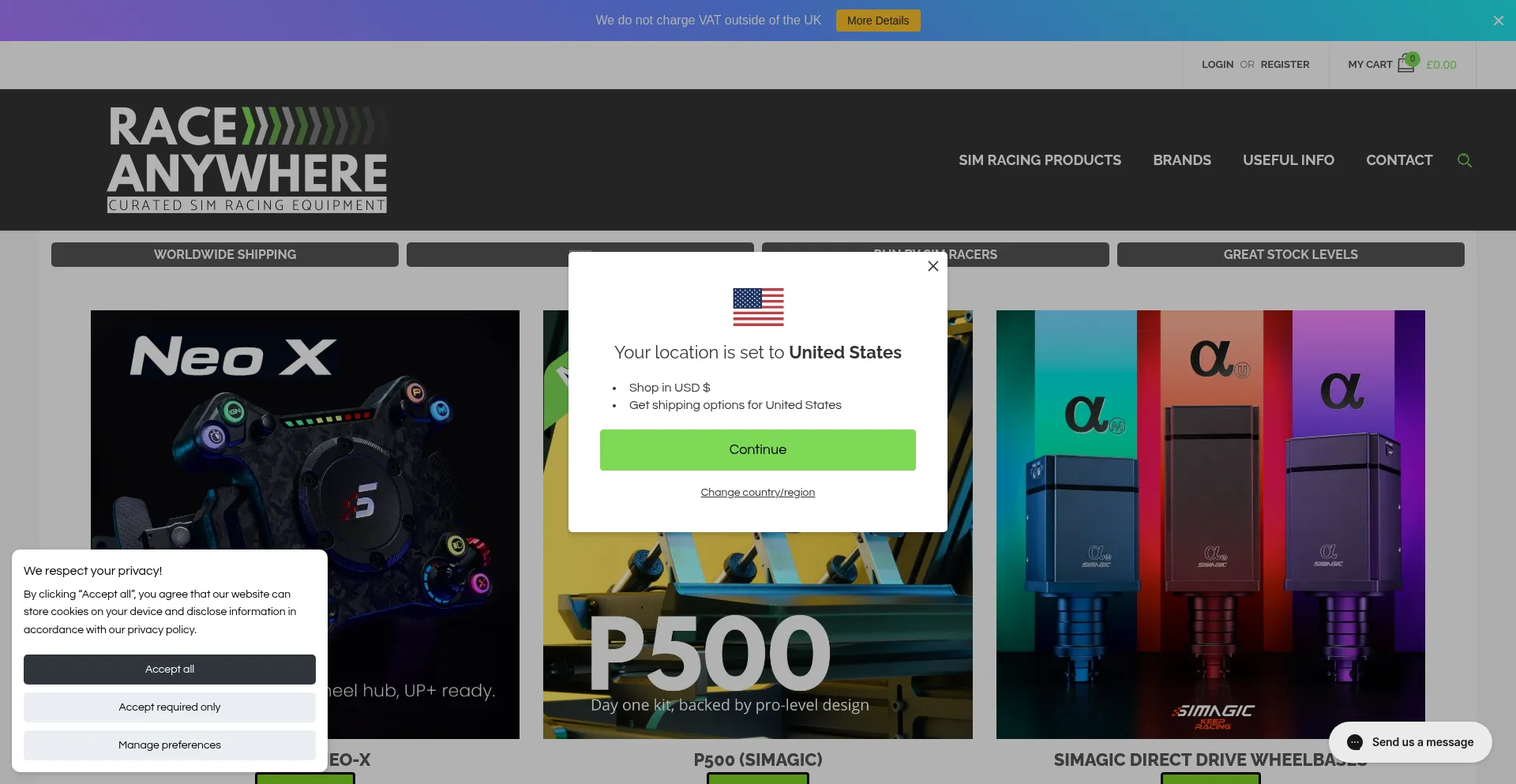 Website screenshot of Raceanywhere.co.uk