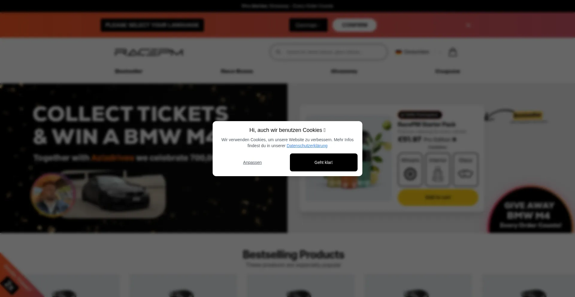 Website screenshot of Racepm.com