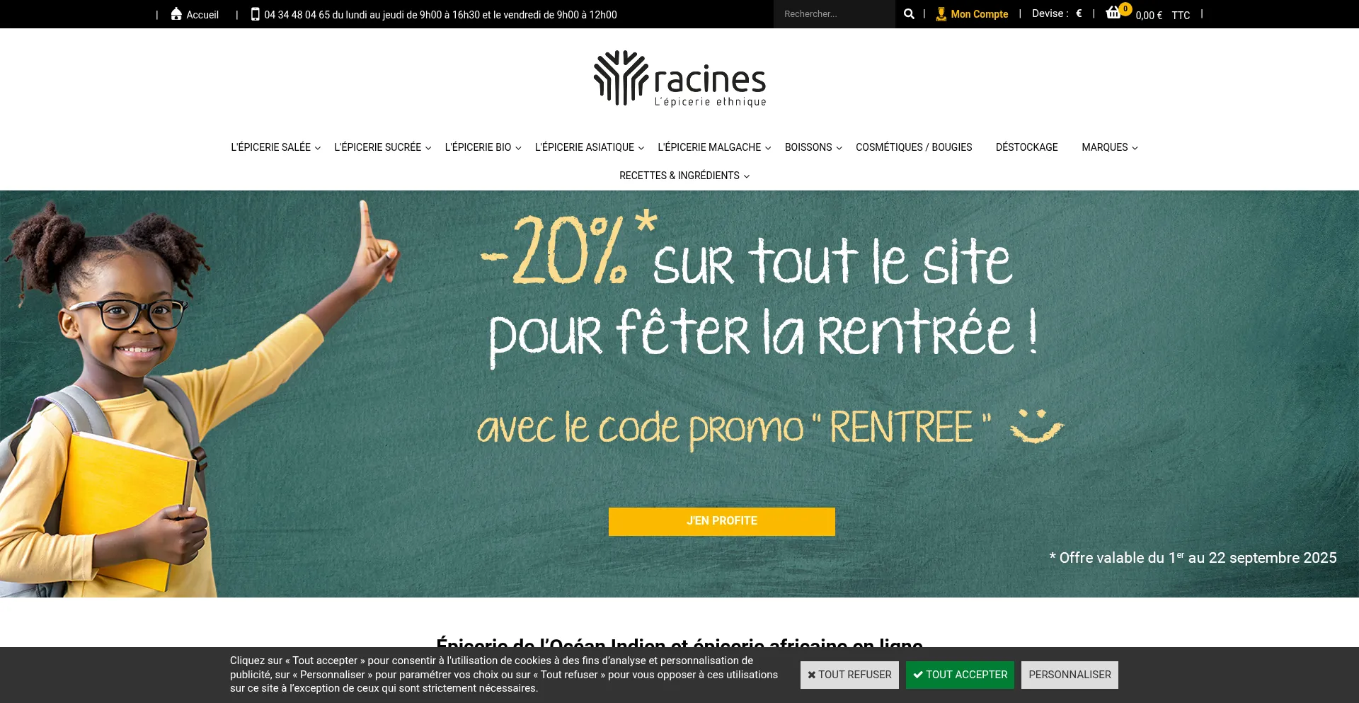 Website screenshot of Racines-shop.com