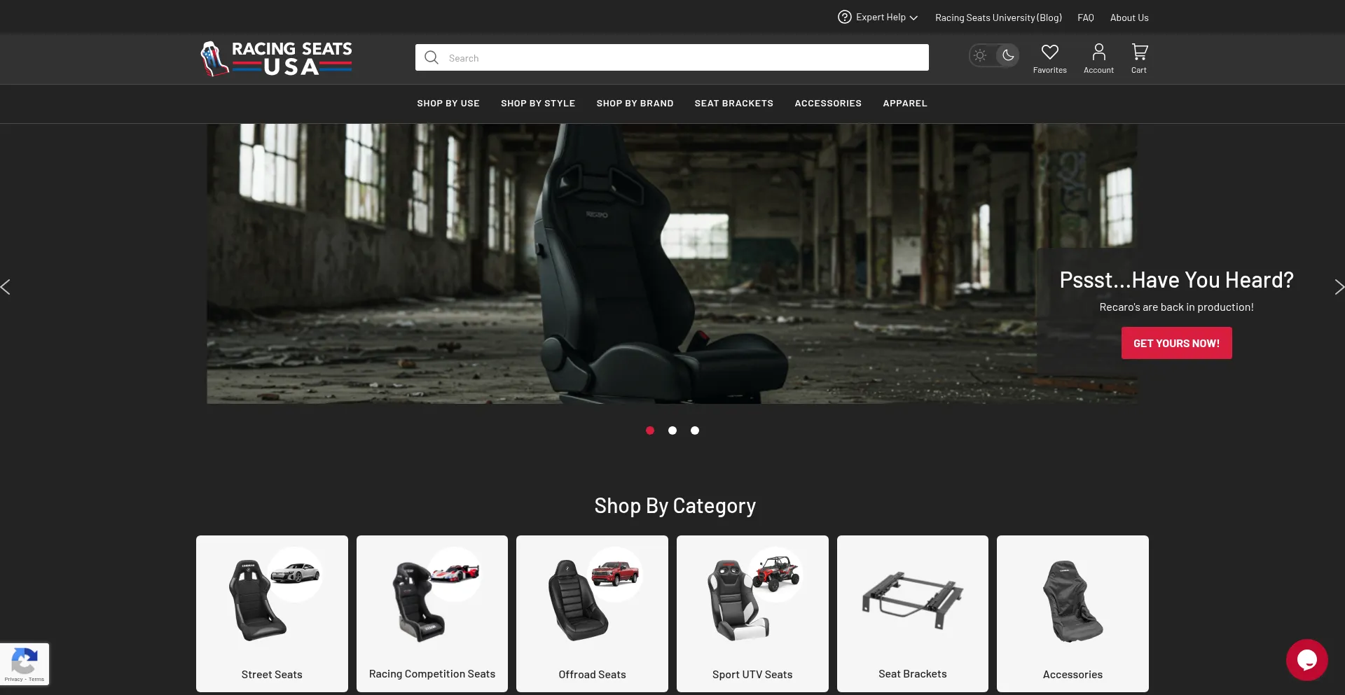 Racingseatsusa.com Screenshot