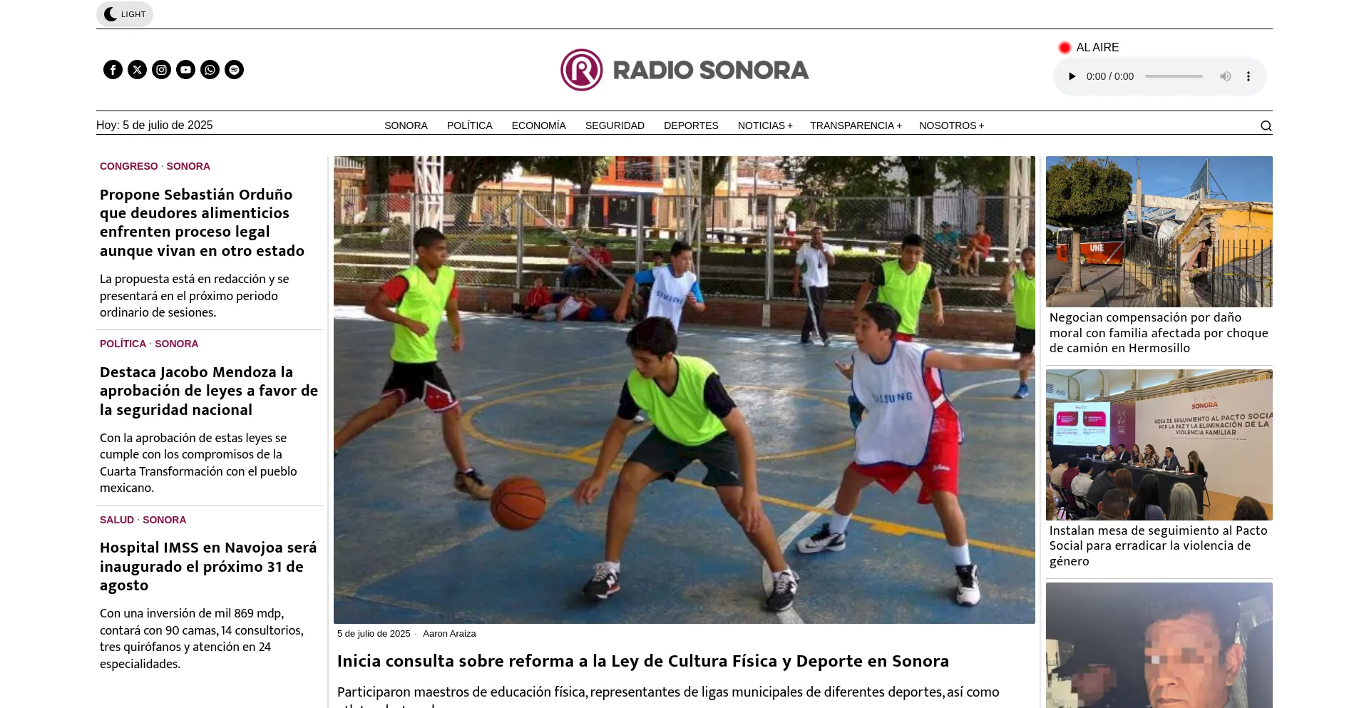 Website screenshot of Radiosonora.com.mx