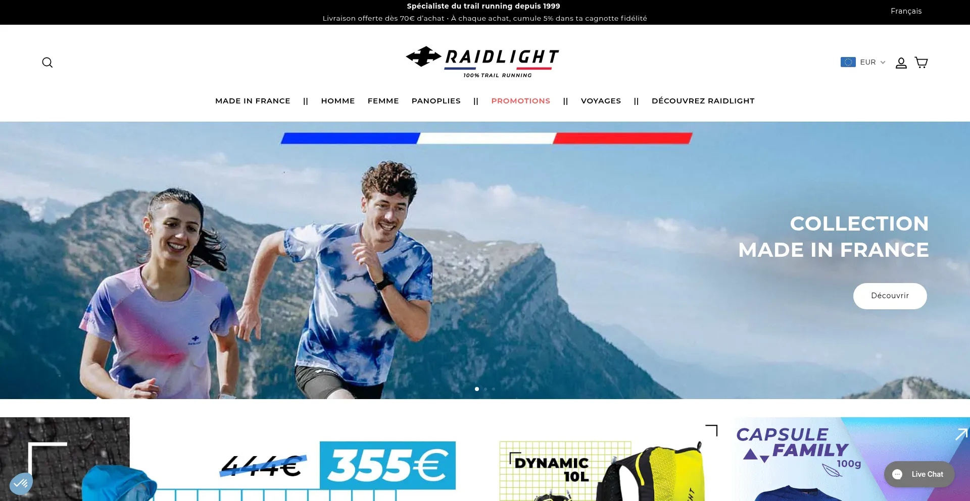 Website screenshot of Raidlight.com