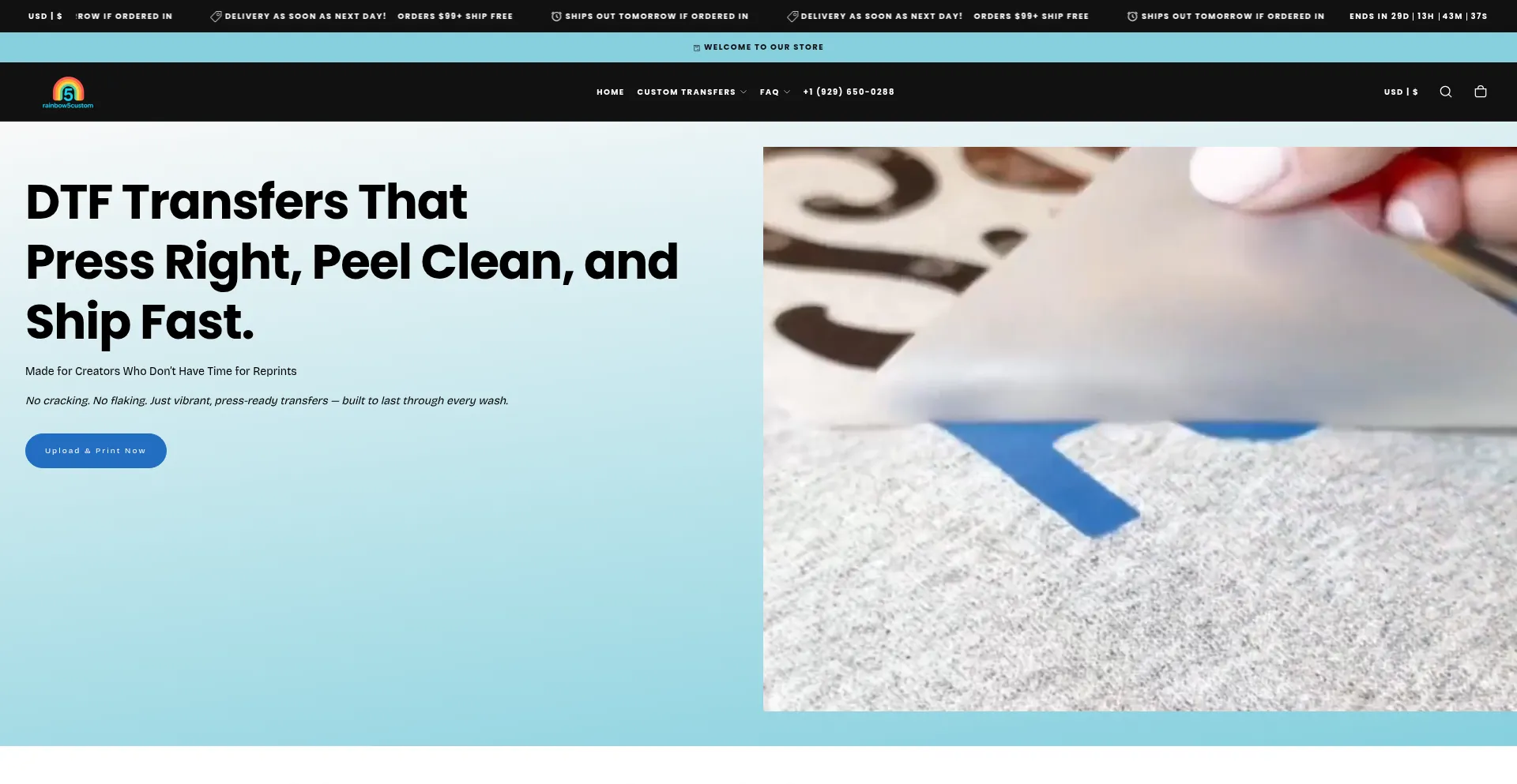 Website screenshot of Rainbow5custom.com