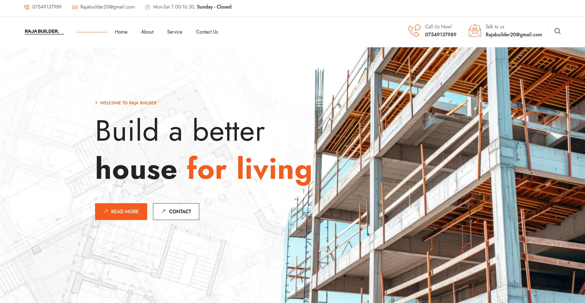 Website screenshot of Rajabuilder.com