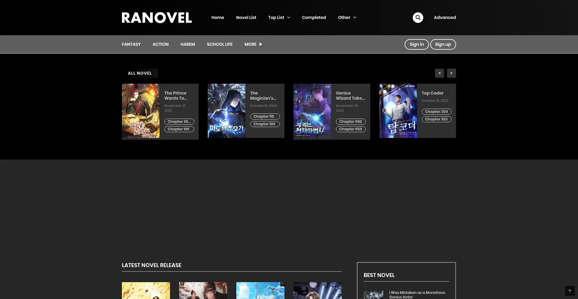 Website screenshot of Ranovel.com