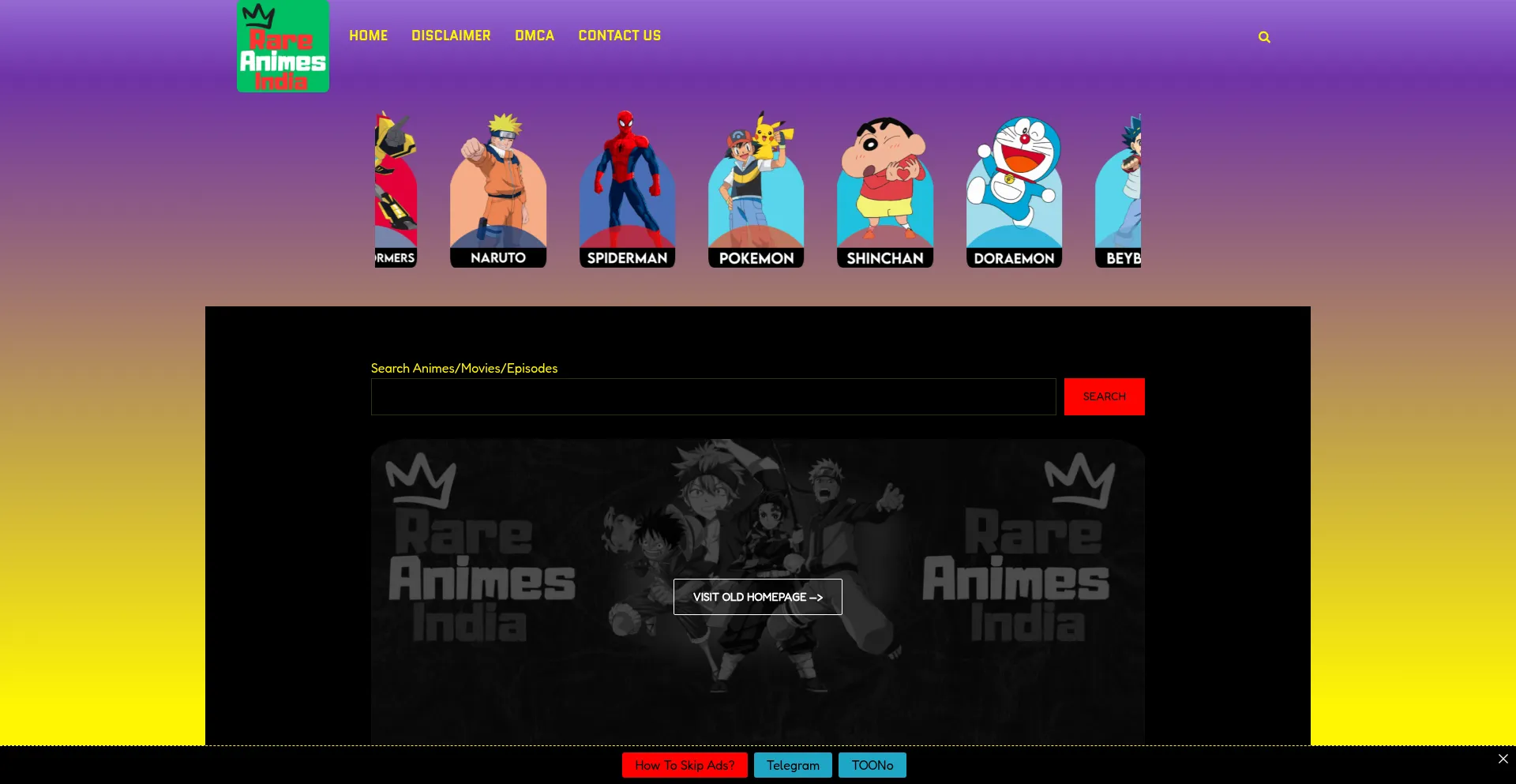 Website screenshot of Rareanimes.co