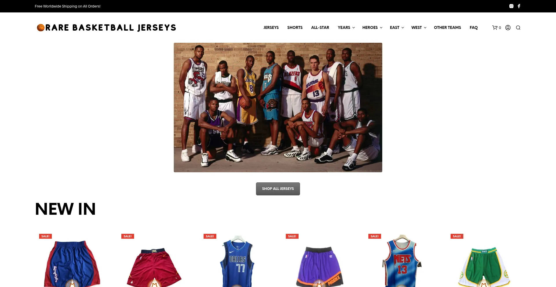 Website screenshot of Rarebasketballjerseys.com
