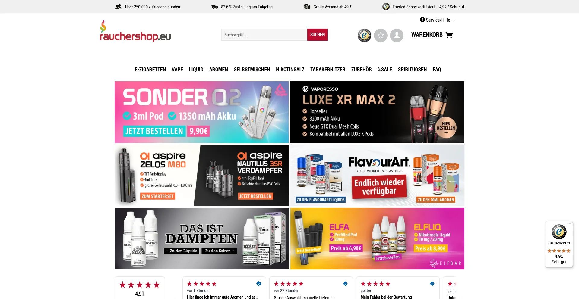 Website screenshot of Rauchershop.eu