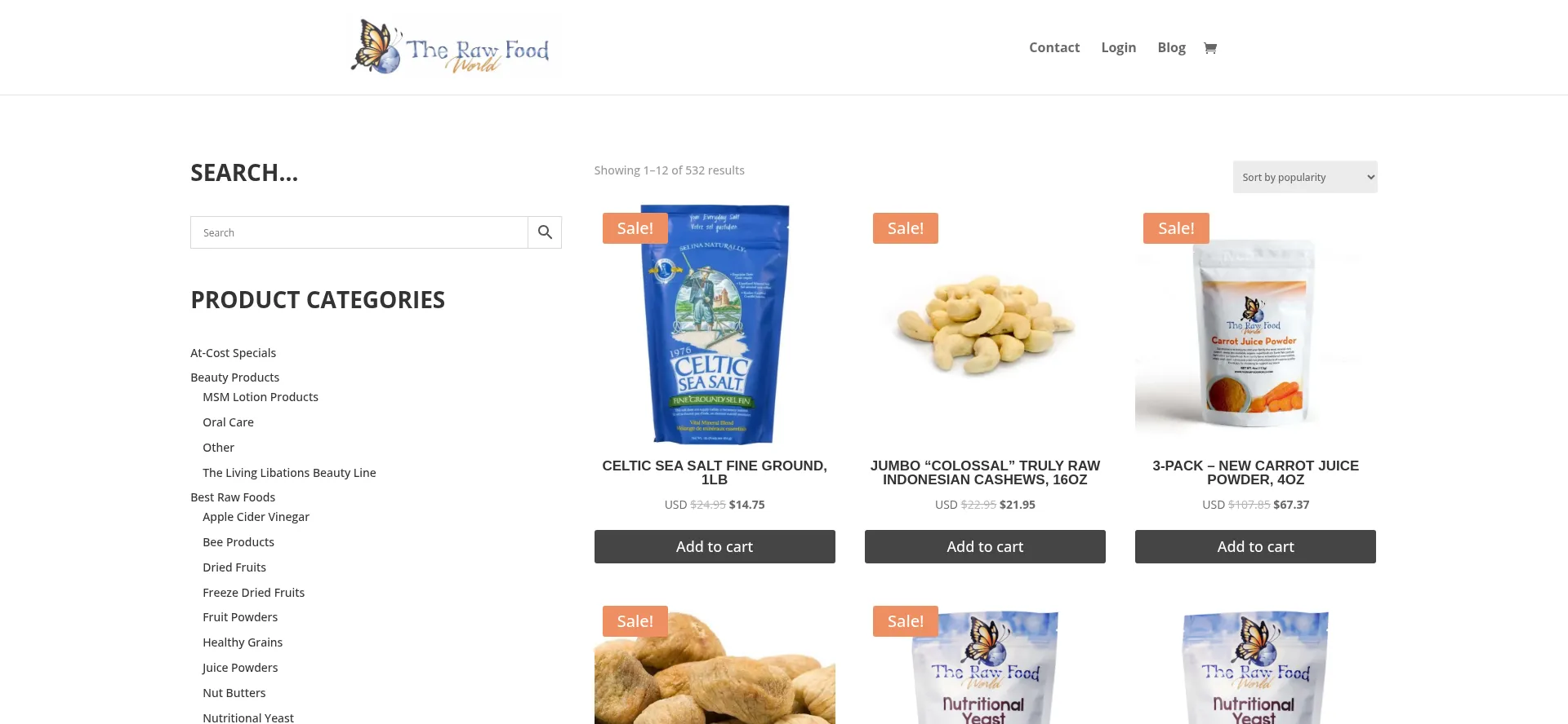 Website screenshot of Rawfoodworld.com