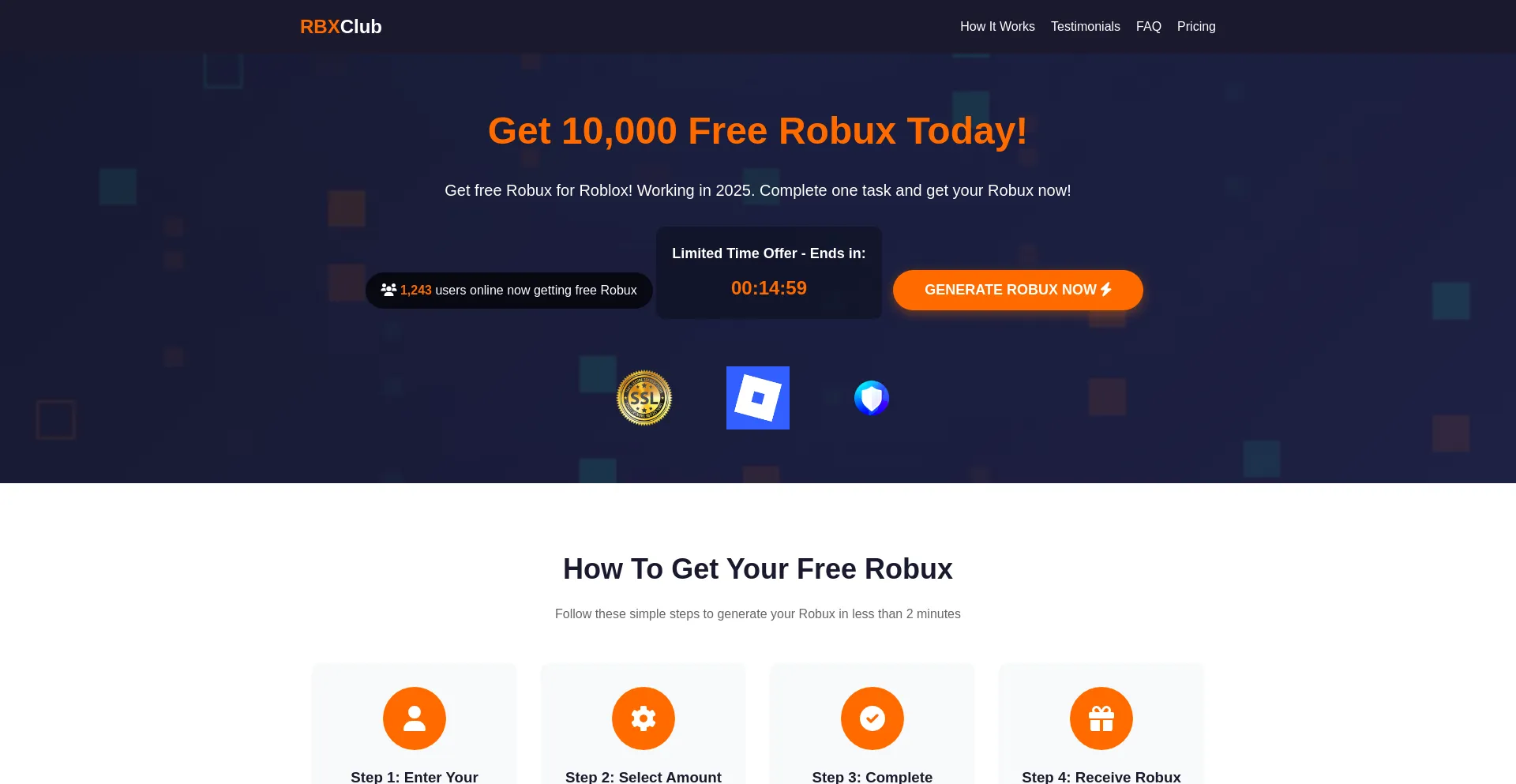Website screenshot of Rbux.club