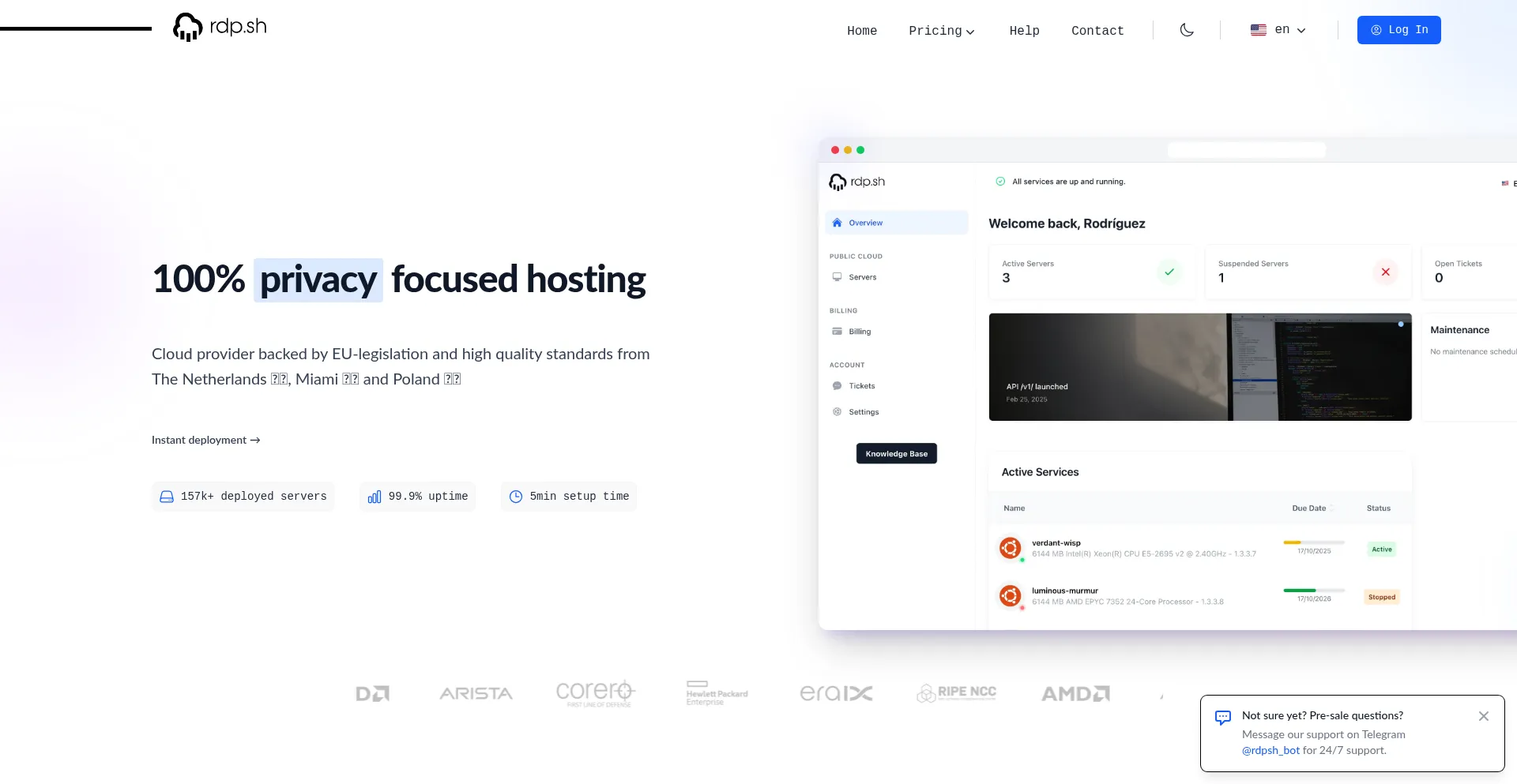 Website screenshot of Rdp.sh