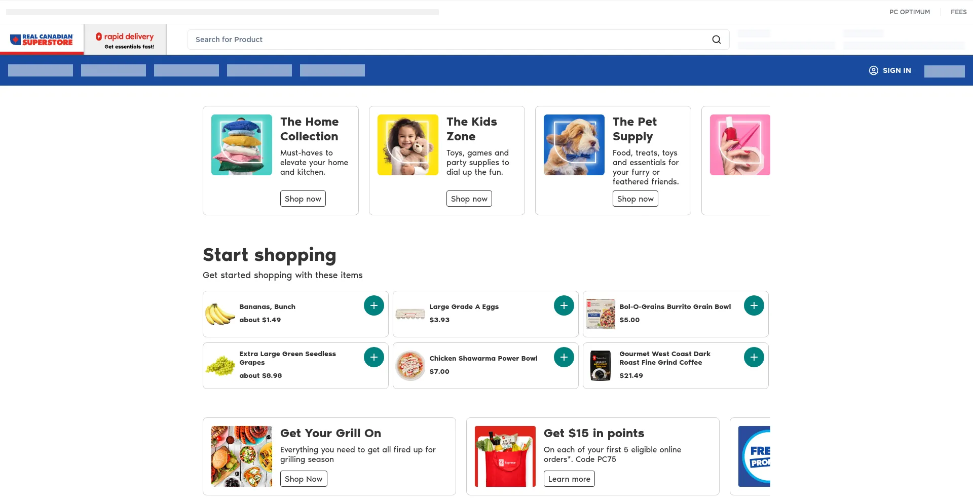 Website screenshot of Realcanadiansuperstore.ca