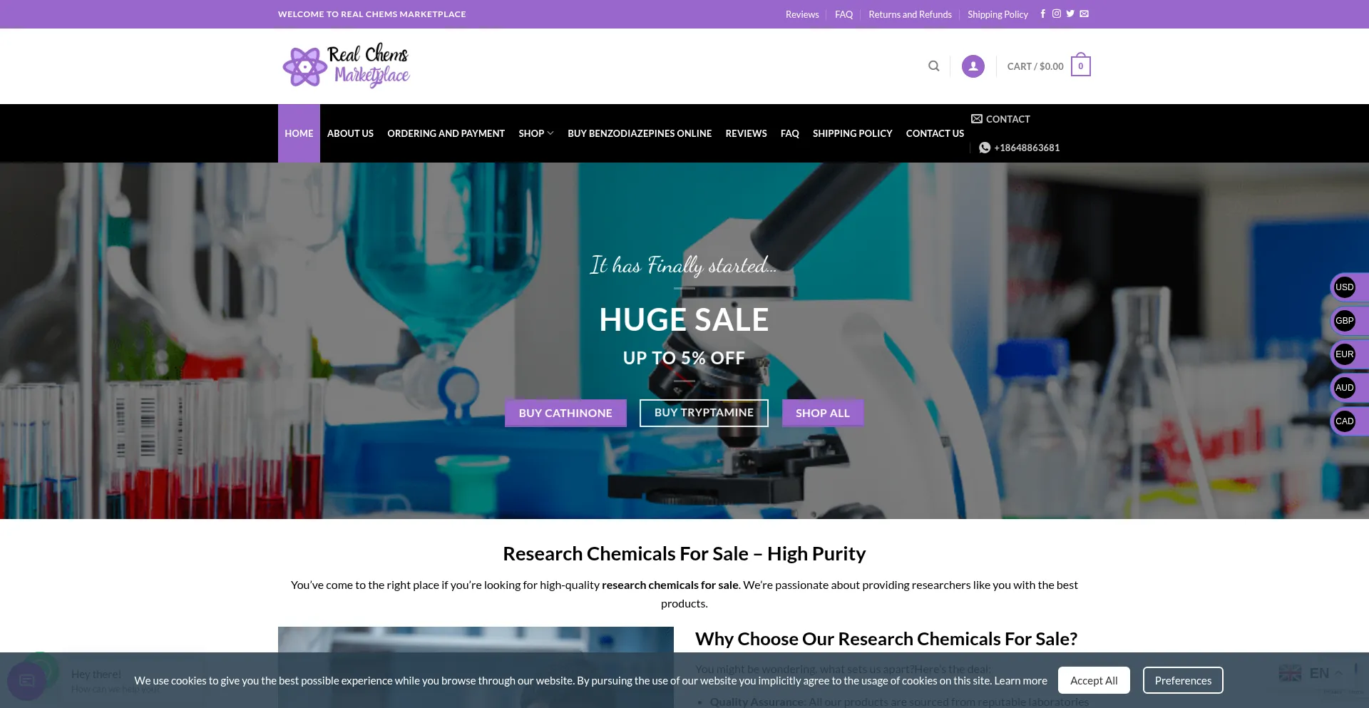 Website screenshot of Realchemsmarketplace.com