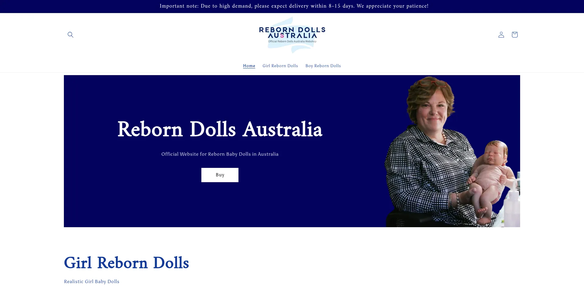 Website screenshot of Reborndollsaustralia.au