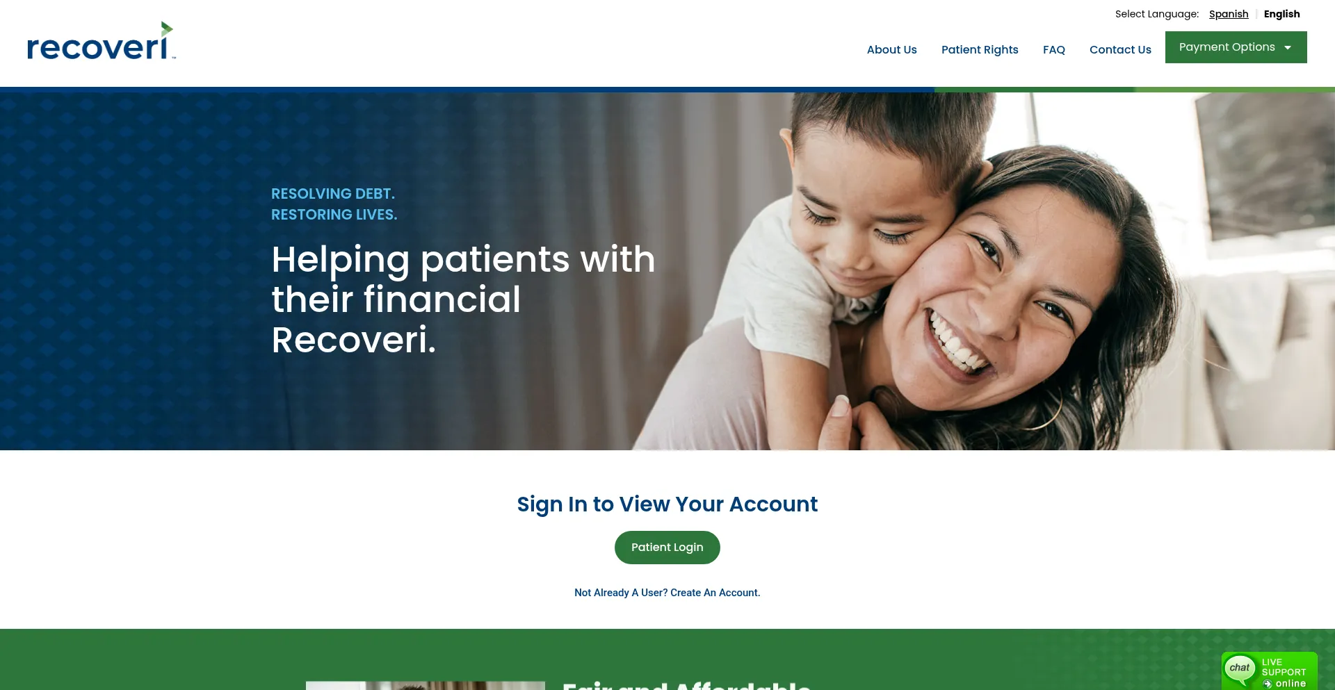 Website screenshot of Recoverihelp.com