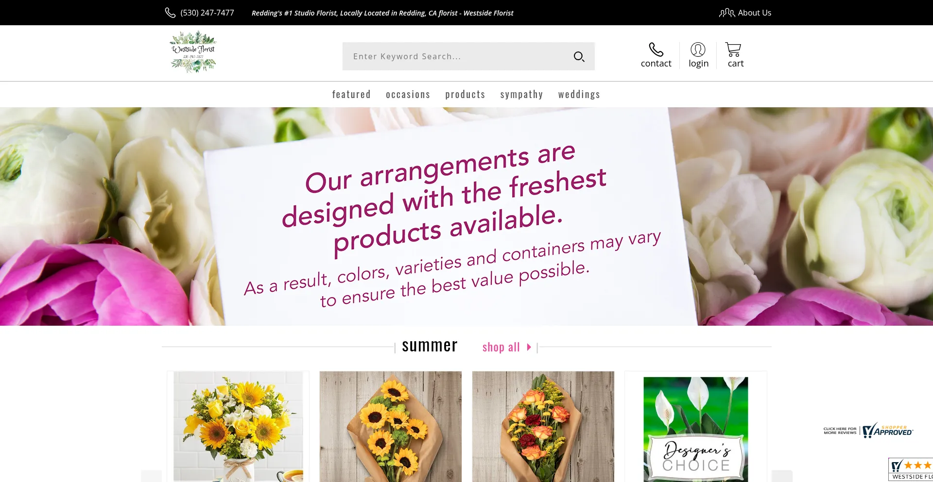 Website screenshot of Reddingflowershop.com