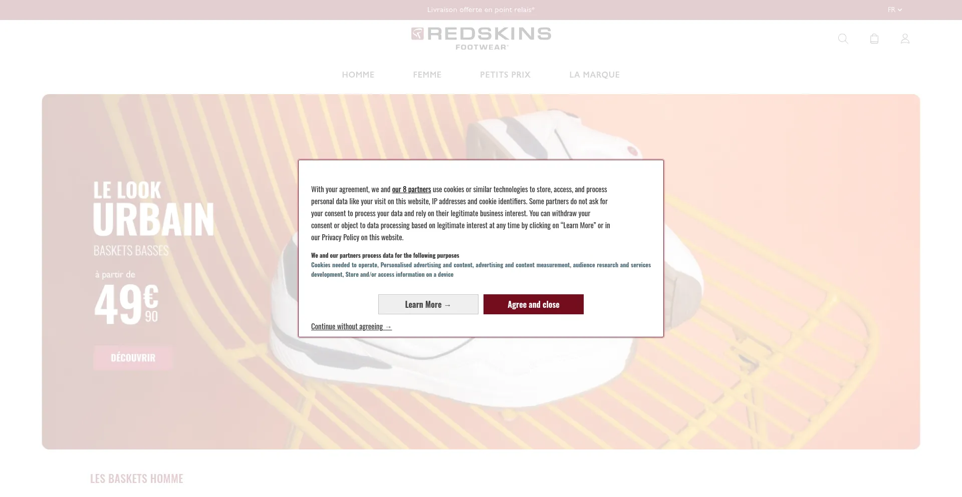 Website screenshot of Redskins-footwear.com
