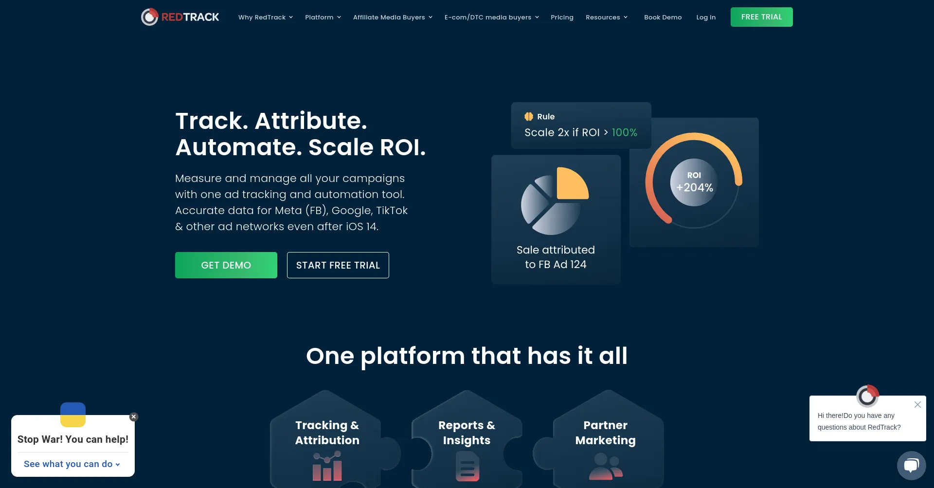 Website screenshot of Redtrack.io