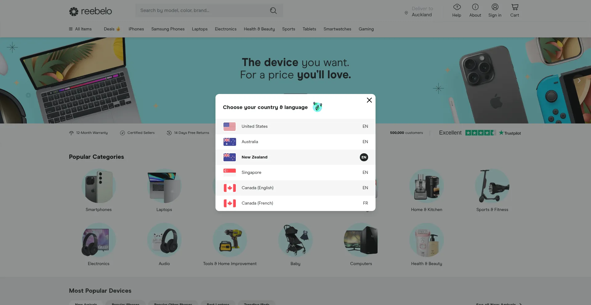 Website screenshot of Reebelo.co.nz
