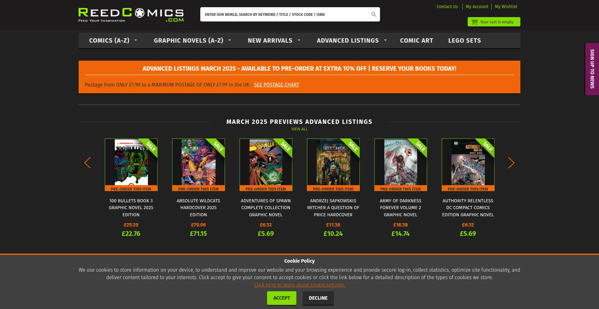 Website screenshot of Reedcomics.com