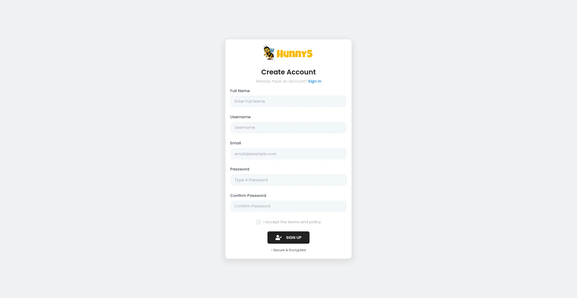 Website screenshot of Ref.hunny5.com