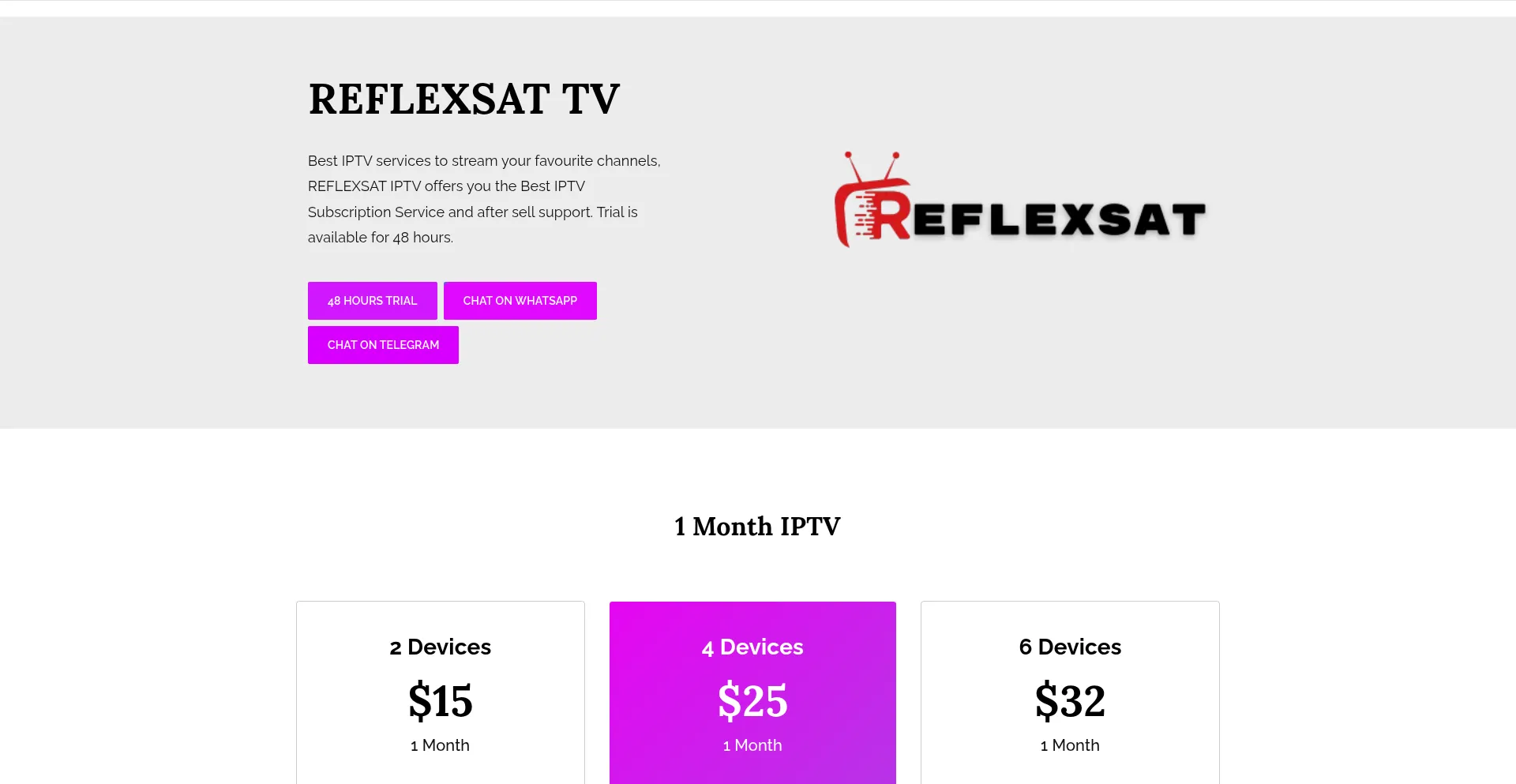 Website screenshot of Reflexsattv.com
