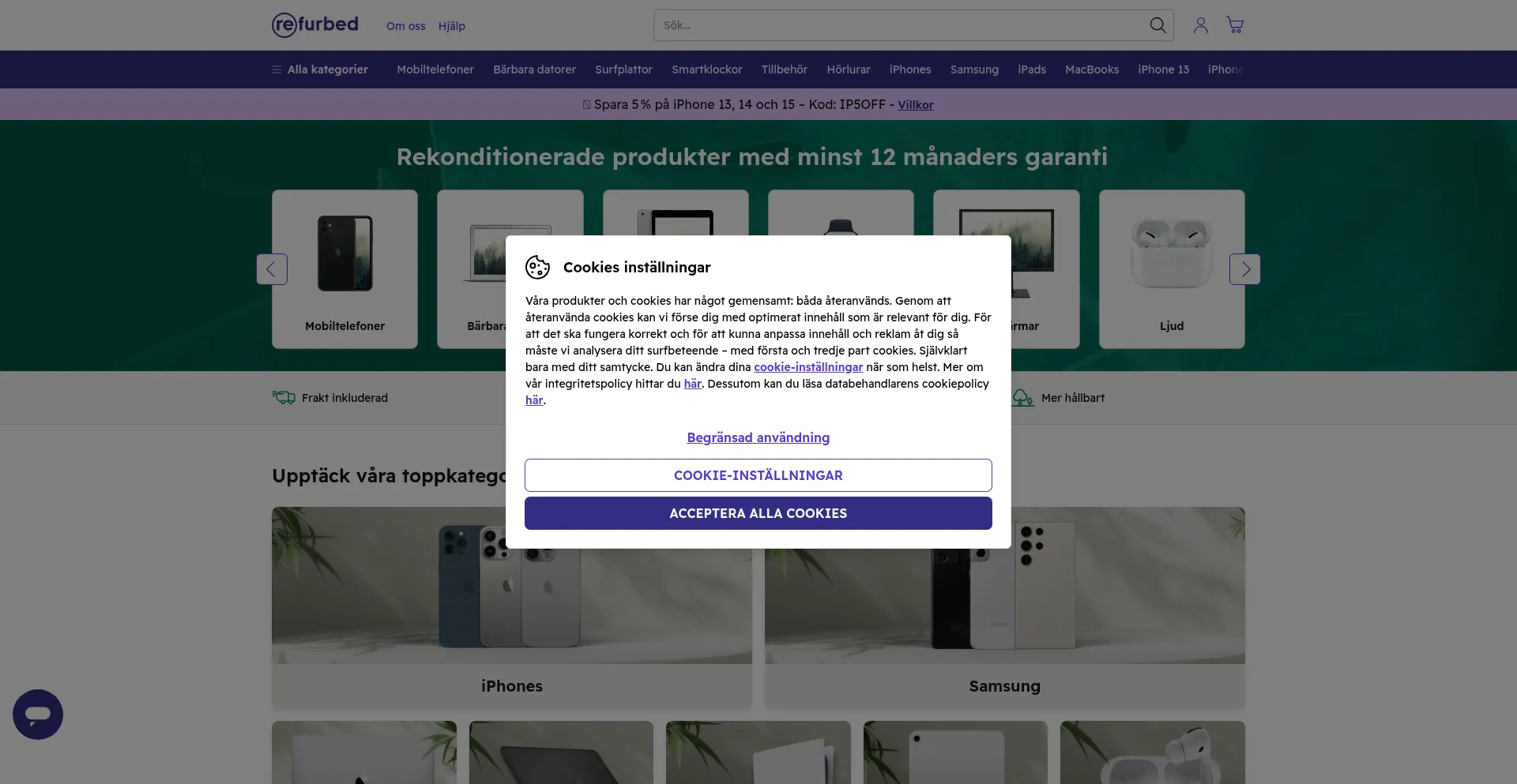 Website screenshot of Refurbed.se