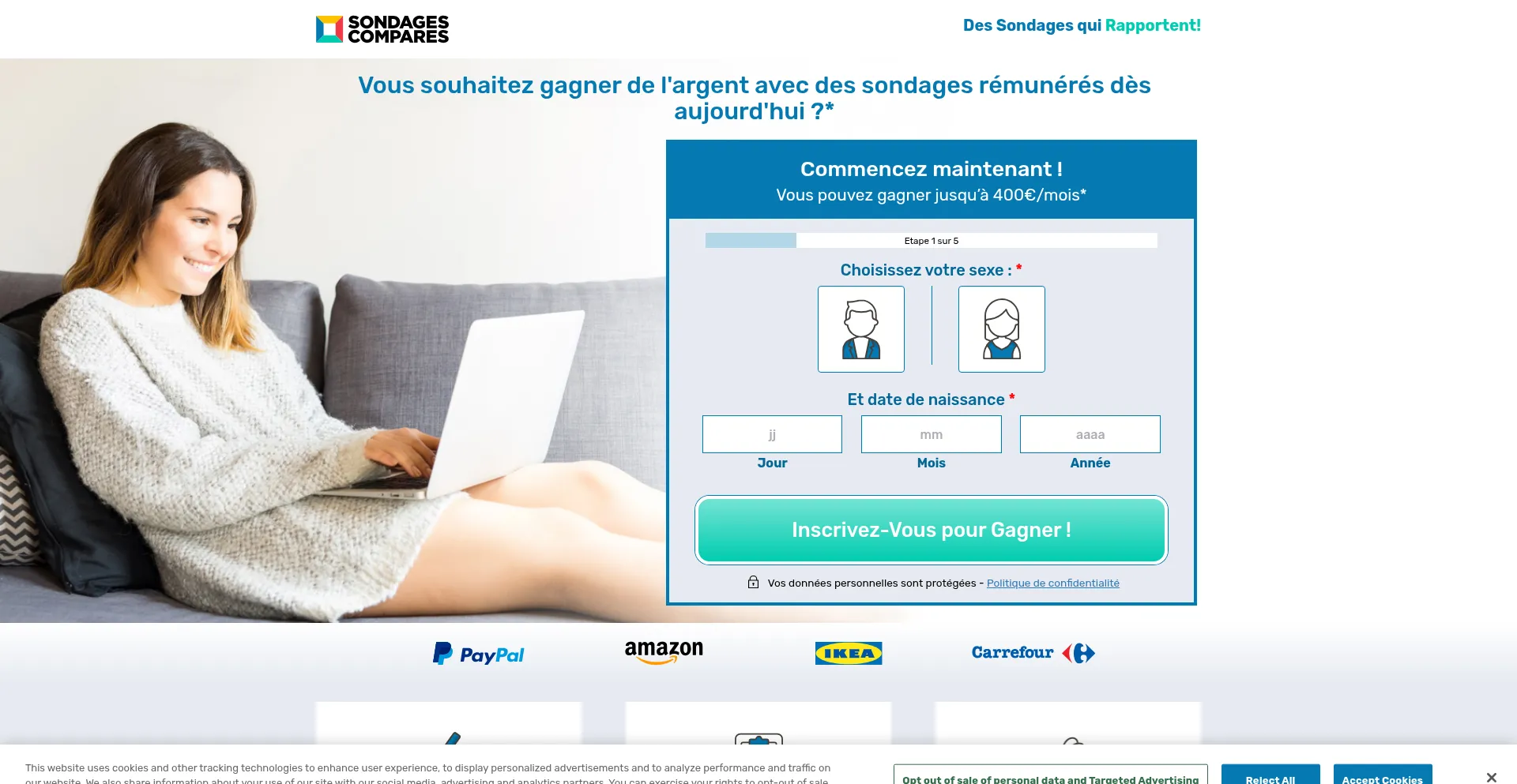 Website screenshot of Rejoindre.sondagescompares.fr