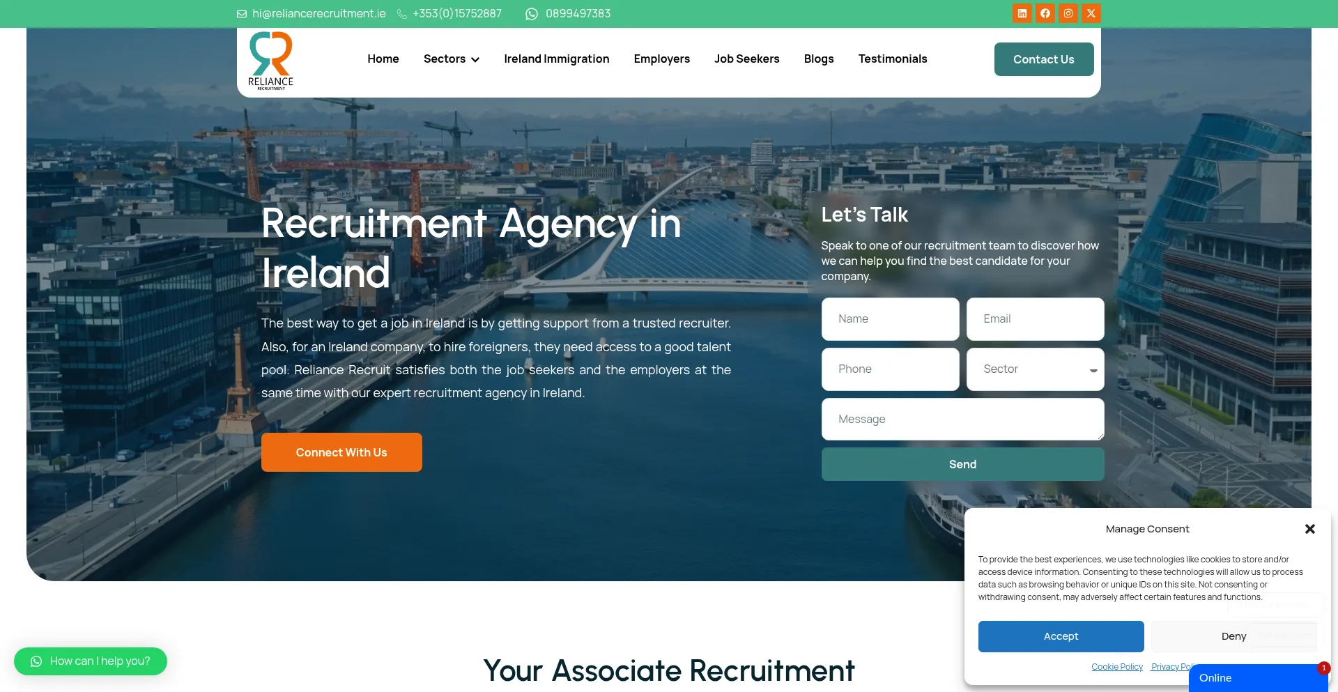 Website screenshot of Reliancerecruitment.ie