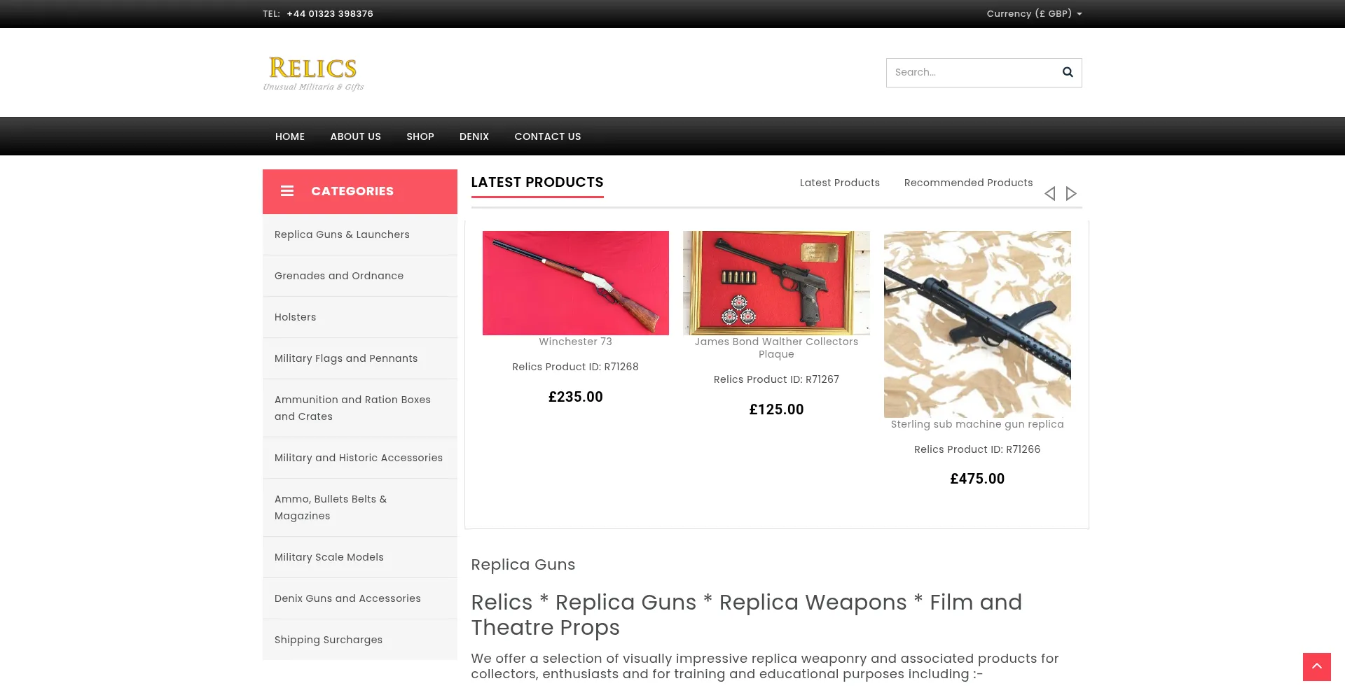 Website screenshot of Relics.org.uk