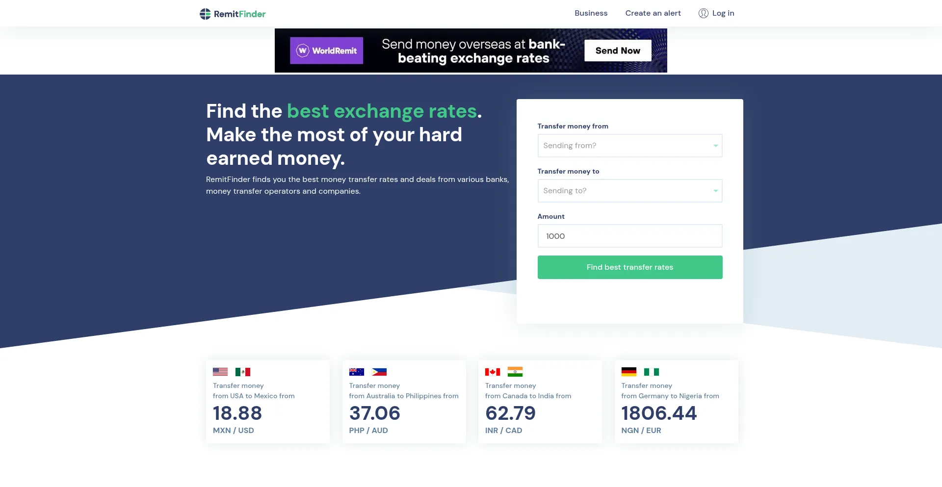 Website screenshot of Remitfinder.com